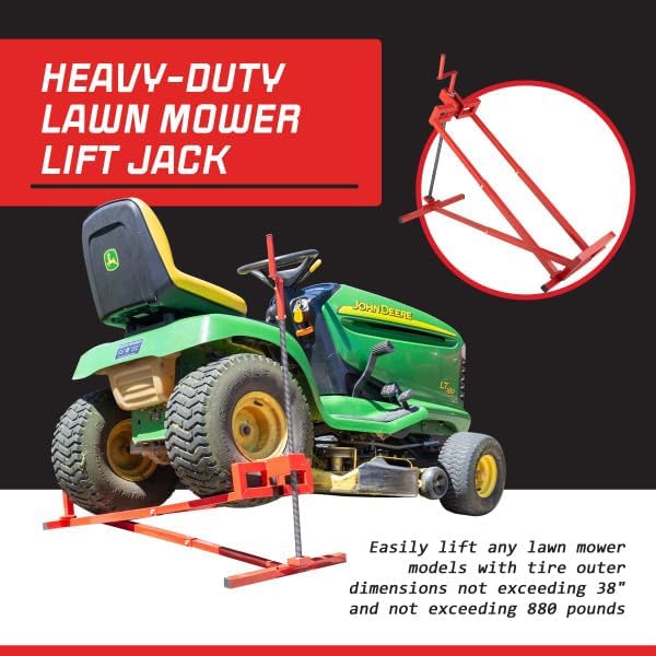 Mower Lift - 880lb Capacity Lawn Mower Lift Jack - Telescopic Maintenance Jack for Mowers and Tractors - Riding Mower Accessories by Stalwart (Red)