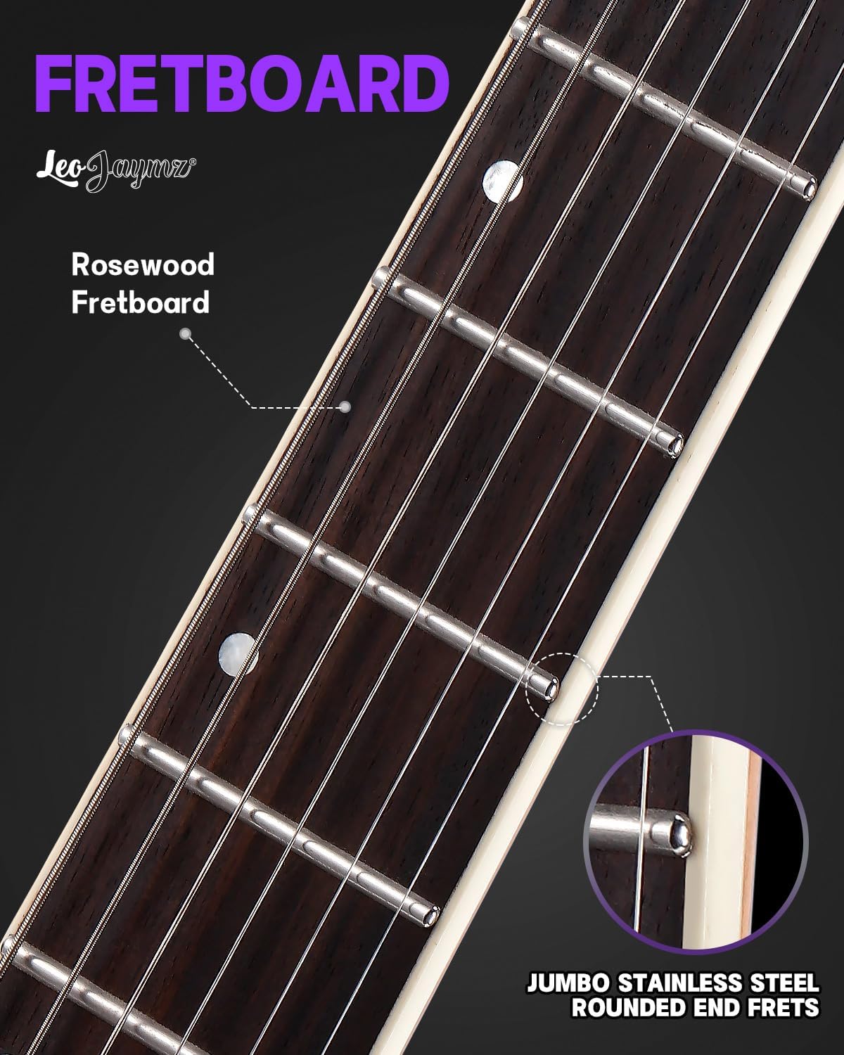 Leo Jaymz Electric Guitar Monsoon Series,Reverse Headstock,Mahogany Body,Roasted Maple Neck,Rosewood Fretboard,Locking Tuners,Rounded End Frets (Violet Flame)