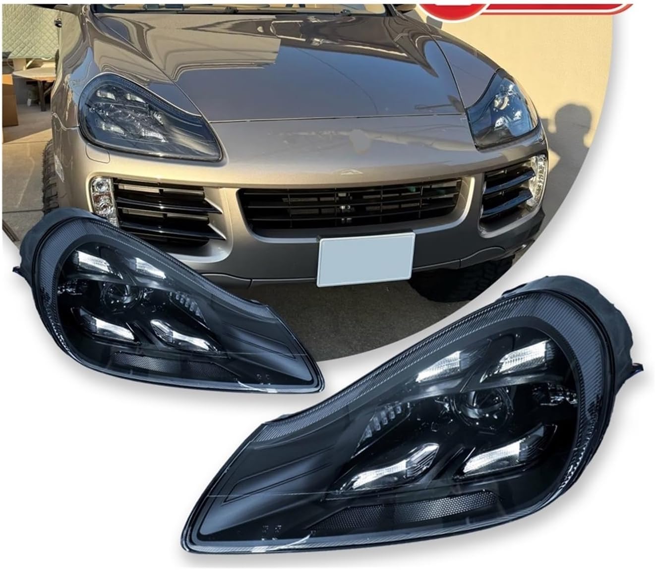 Car Head Lights Compatible For Porsche Cayenne 957 2007-2010 Headlight LED Matrix Front Lamp DRL Auto Accessories Plug Play(R rudder)