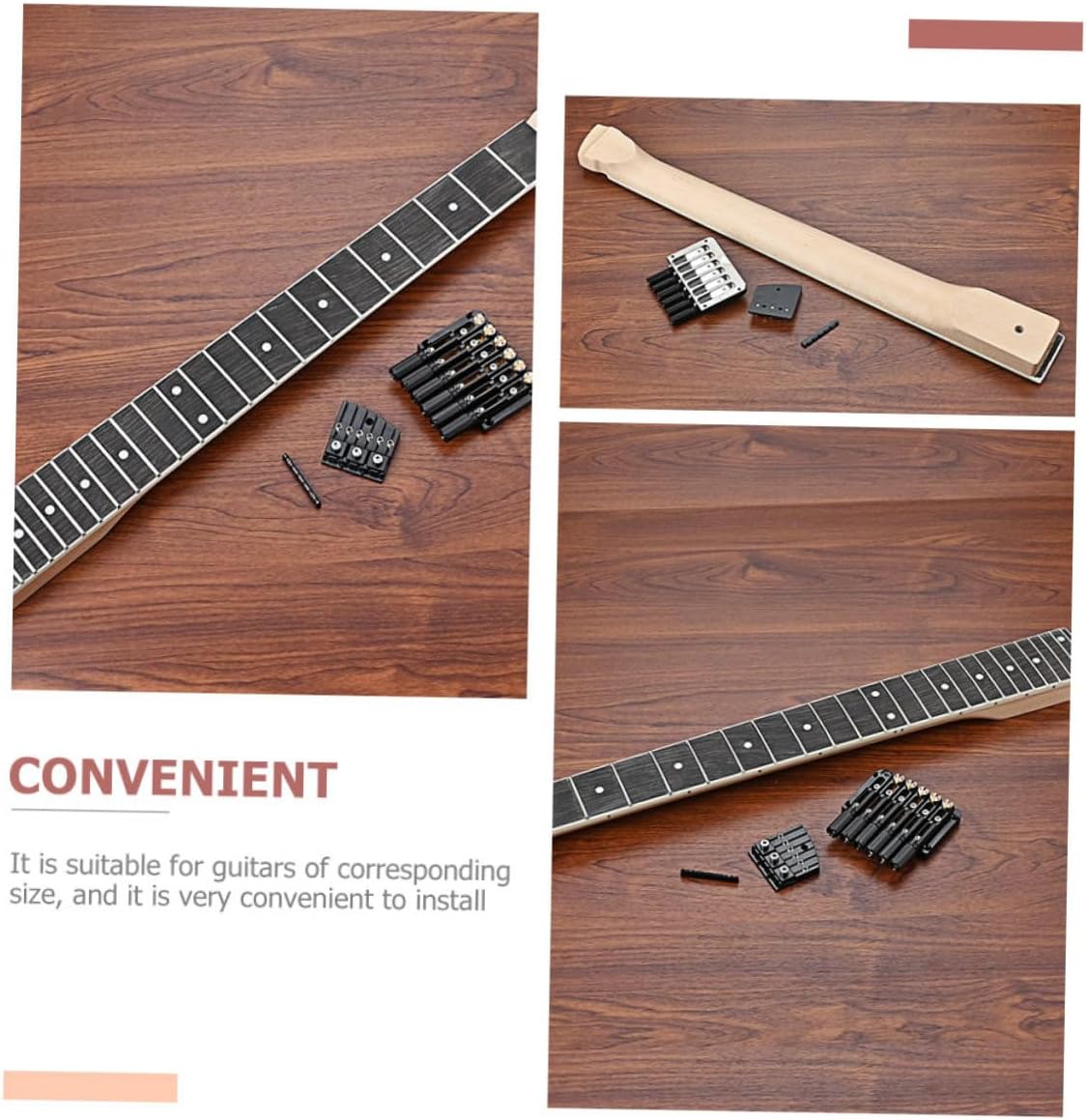 Headless Electric Guitar Neck Set 6-String Bridge and Nut Unfinished Wooden Neck for DIY Guitar Projects Replacement Accessories for Electric