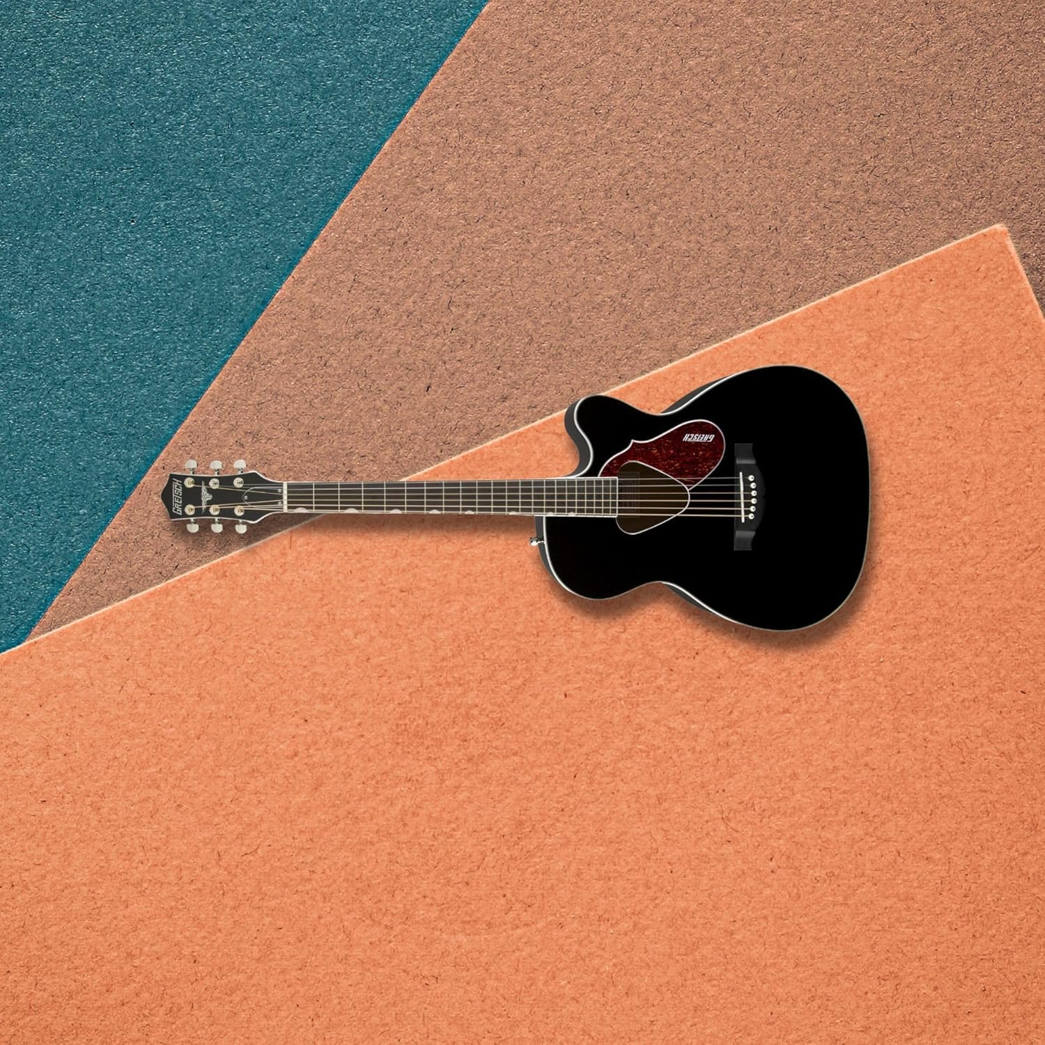 Gretsch G5013CE Rancher Junior Cutaway 6-String Acoustic Electric Guitar - Right-Handed, (Black) Bundle with Hard-Shell Protective Wooden Case (2 Items)