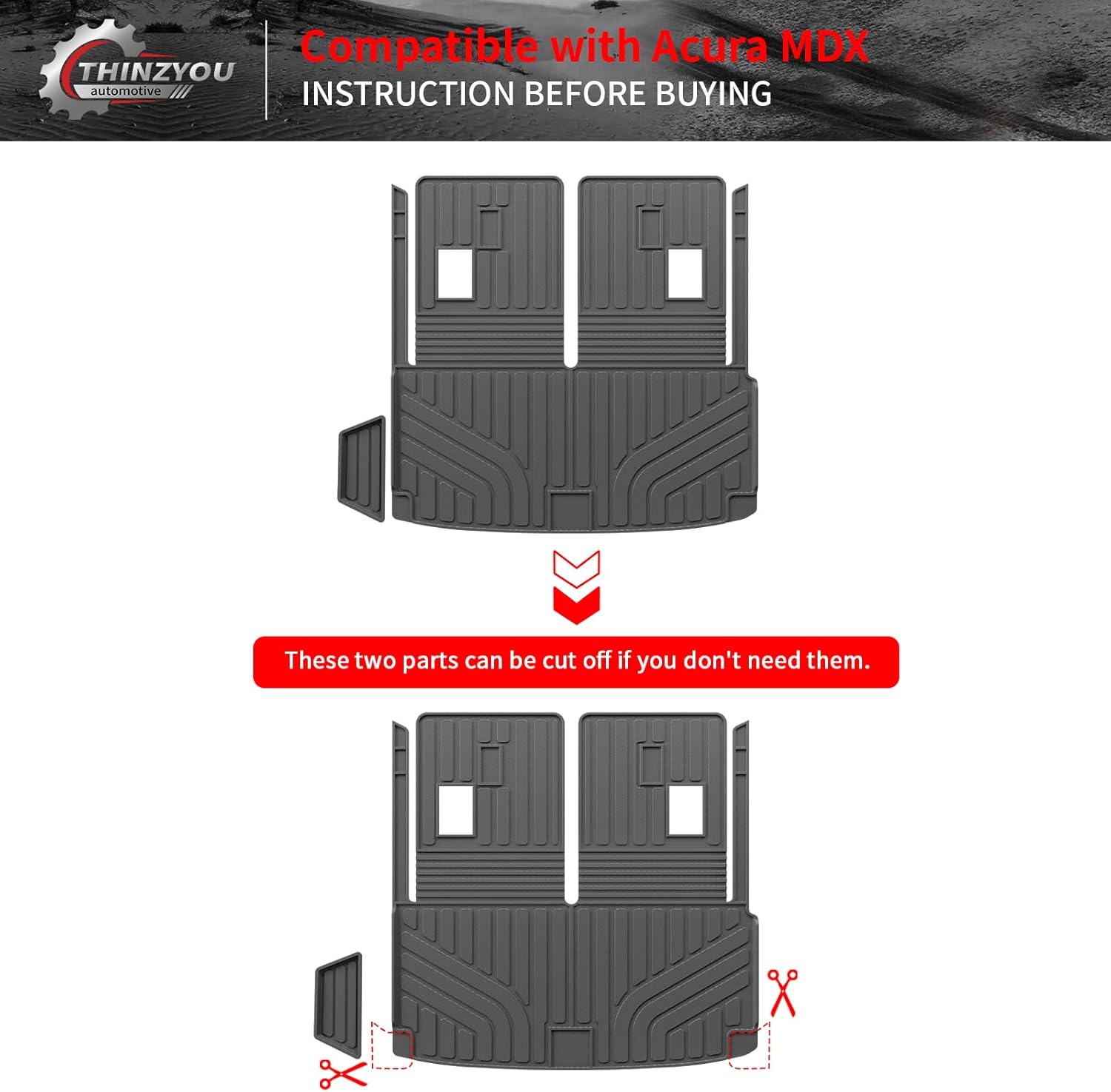 Cargo Mat Compatible with 2022-2025 2026 Acura MDX (NOT for Type S) Cargo Liner Trunk Liner Trunk Mat Kick Mat Back Seat Cover 2024 MDX Accessories (2nd&3rd Row Backrest Mats+Trunk Mat)