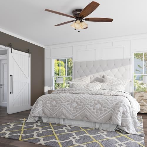 Honeywell Ceiling Fans Glen Alden, 52 Inch Classic Flush Mount Indoor LED Ceiling Fan with Light, Pull Chain, Quick-2-Hang Dual Finish Blades, Reversible Motor - 50183 (Oil Rubbed Bronze)