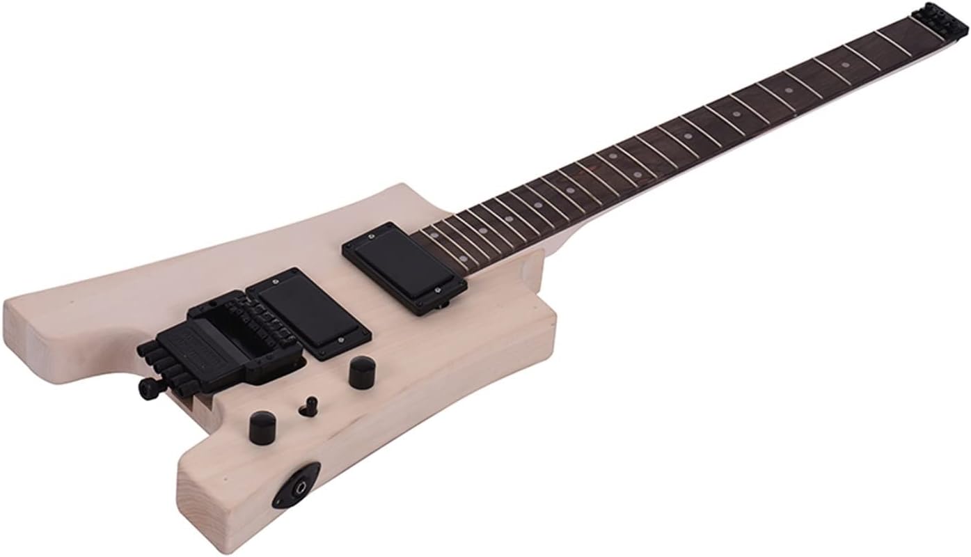 FLFL Unfinished DIY Electric Guitar Kit Basswood Body Rosewood Fingerboard Maple Neck Without Headstock Unfinished Guitar Kit