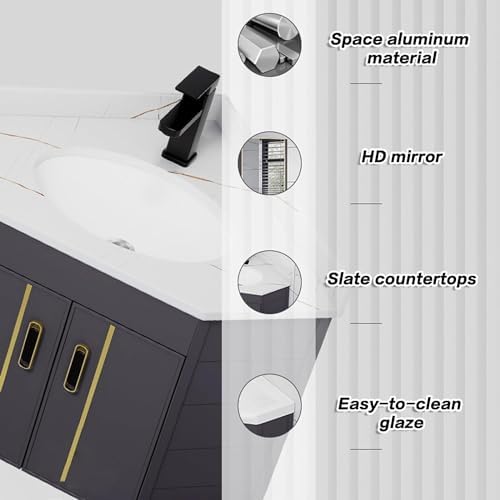 Sink,Corner Bathroom Vanity Cabinet with Sink, Wall Mount Bathroom Sink for Small Space, Utility Washing Hand Basin Design, for Home Kitchen Patio Room,One Color-Black White