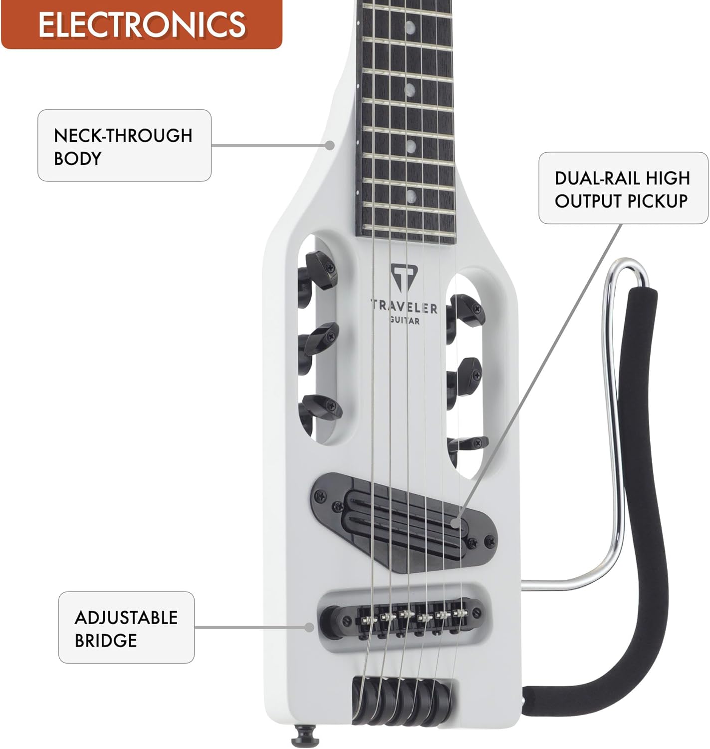 Traveler Guitar Ultra-Light Electric Guitar Satin White | Portable Electric with Removable Lap Rest | Full 24 3/4