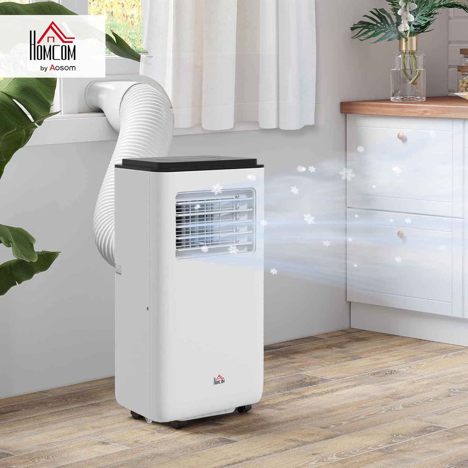 HOMCOM 8000 BTU Air Conditioner for Rooms Up to 345 Sq. Ft., 5-in-1 AC Unit with Cooling Fan, Dehumidifier, Auto, Sleep & Remote, 24H Timer On/Off, Window Installation Kit, White