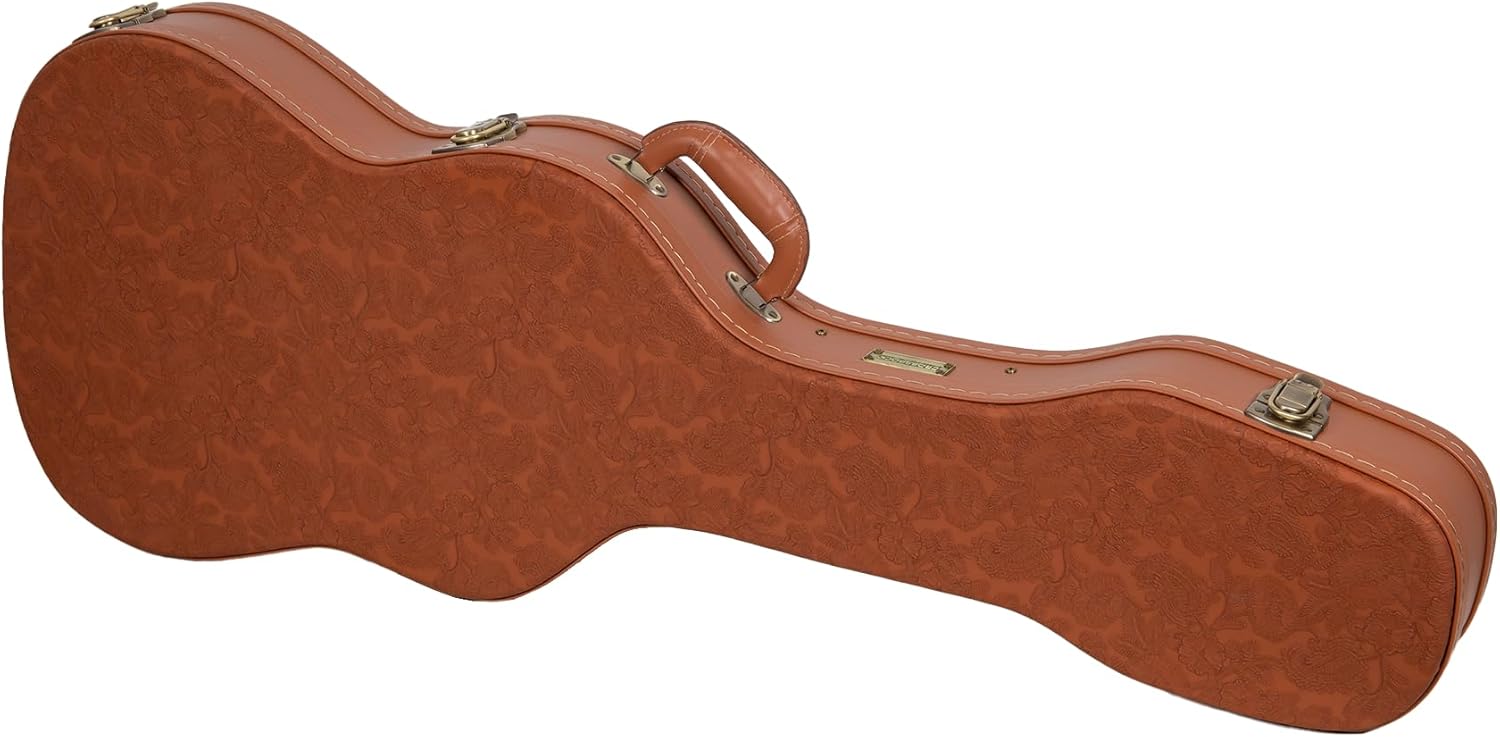 Crossrock Relief Series Electric Guitar Case for Telecaster & Stratocaster Style | Carved Red Wood Finish, Ivory Plush Interior, Lock (CRW630STRO)