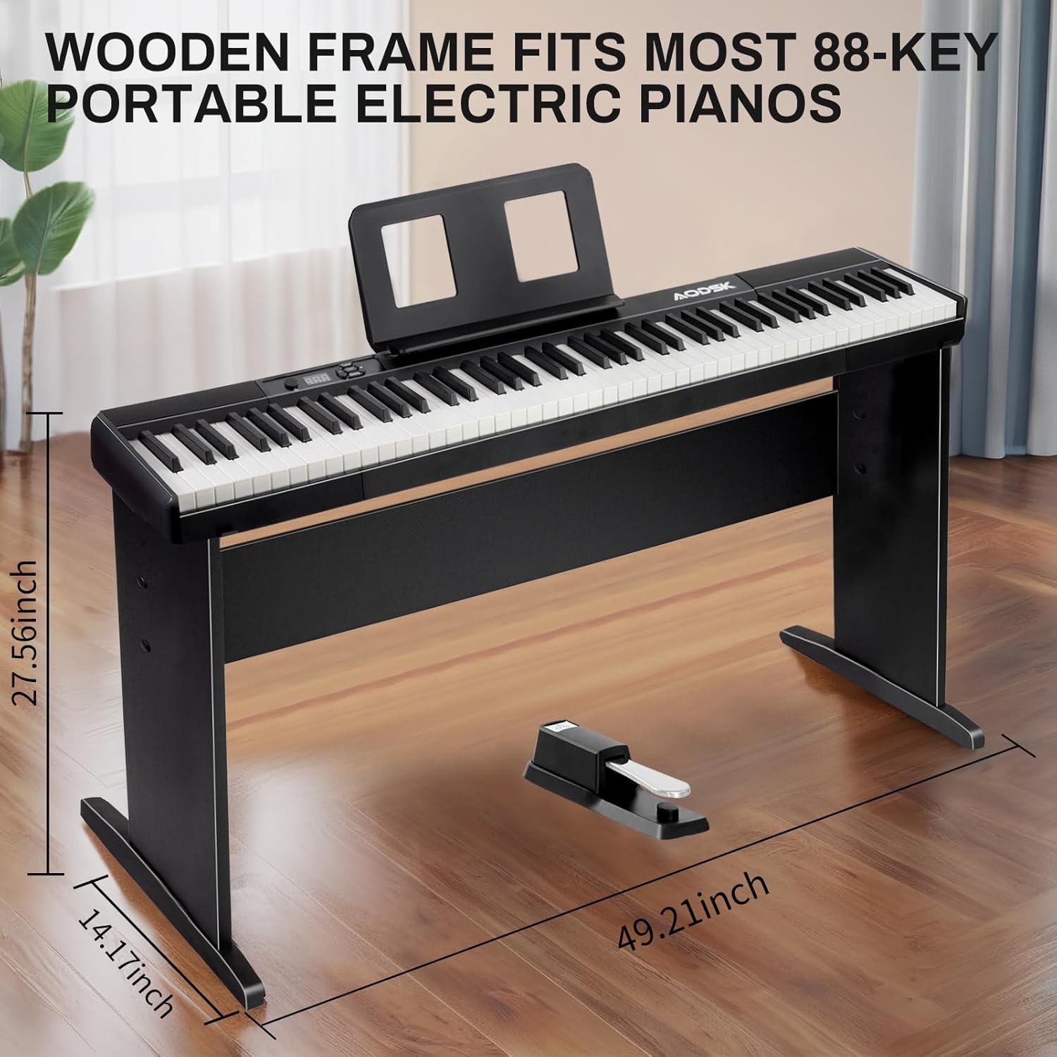AODSK 88 Key keyboard piano, Portable Digital Piano with Wooden stand Set+AODSK Keyboard Bench X-Style Cushion Padded