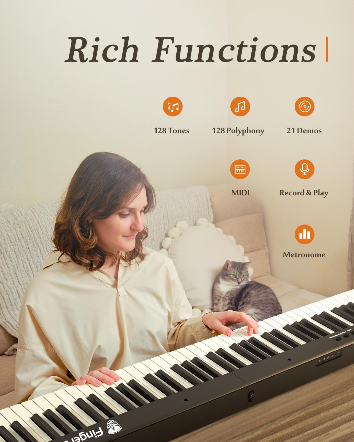 Portable Piano Keyboard, Semi-Weighted Folding Digital Piano 88 Key, Full Size, Wood Grain, Electric Piano Keyboard w/MIDI Bluetooth, Suitable for Adult, Toddler