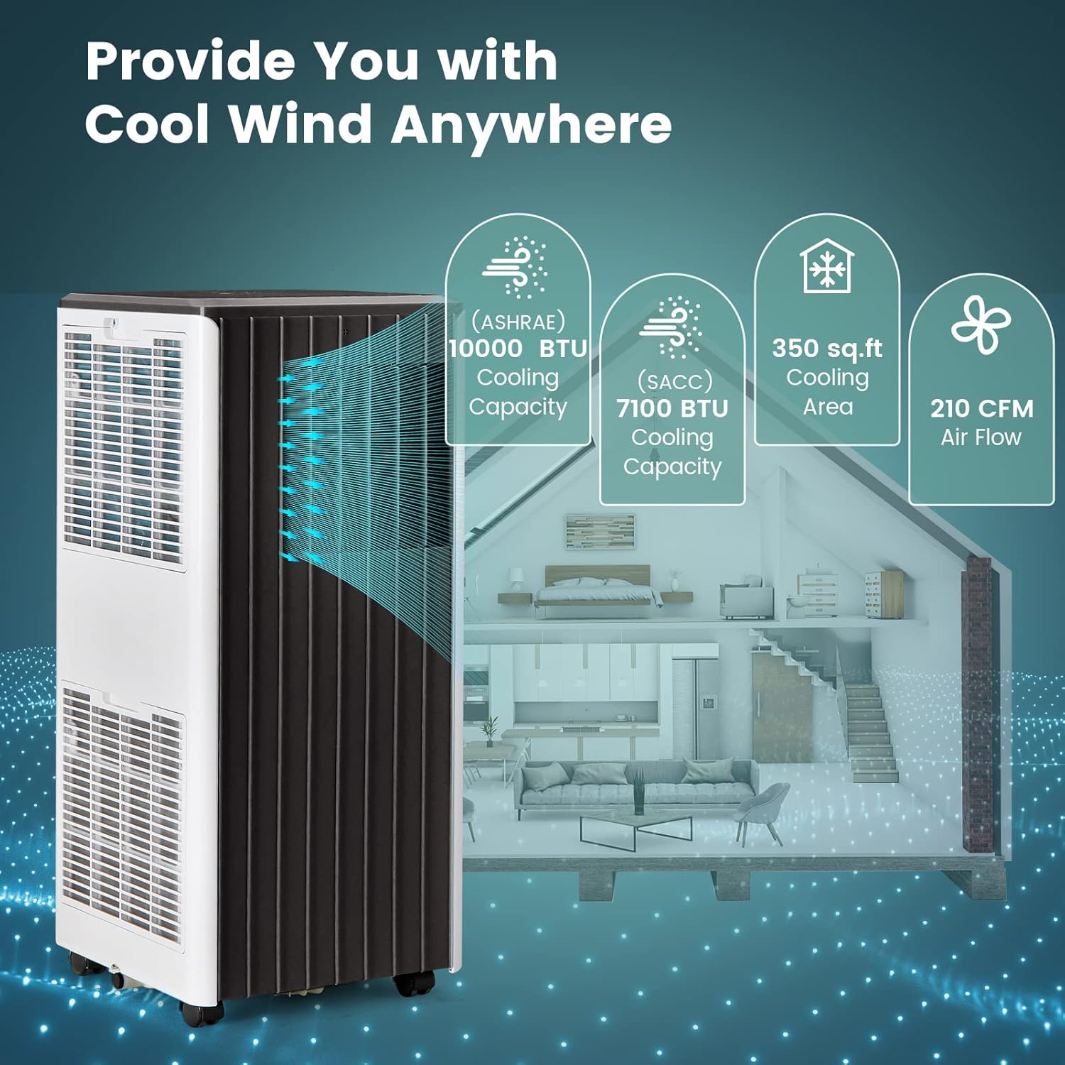 COSTWAY 10000 BTU Portable Air Conditioner, 3-in-1 AC Unit with Dehumidifier & Smart Sleep Mode, 24H Timer & Remote Control, Cools Rooms up to 350 Sq.Ft, Window Kit Included (White + Black)
