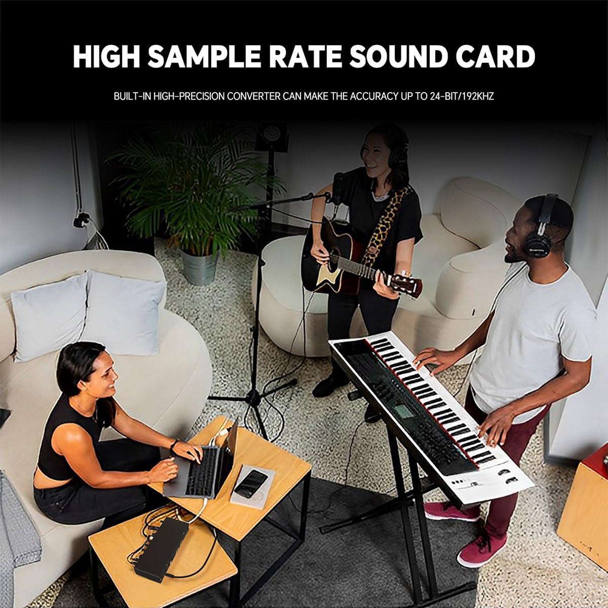 -MD44 Professional Microphone Sound Card 24Bit 192KHz 4 Way Audio Interface for Podcast Recording Music Instrument Easy to Use -B