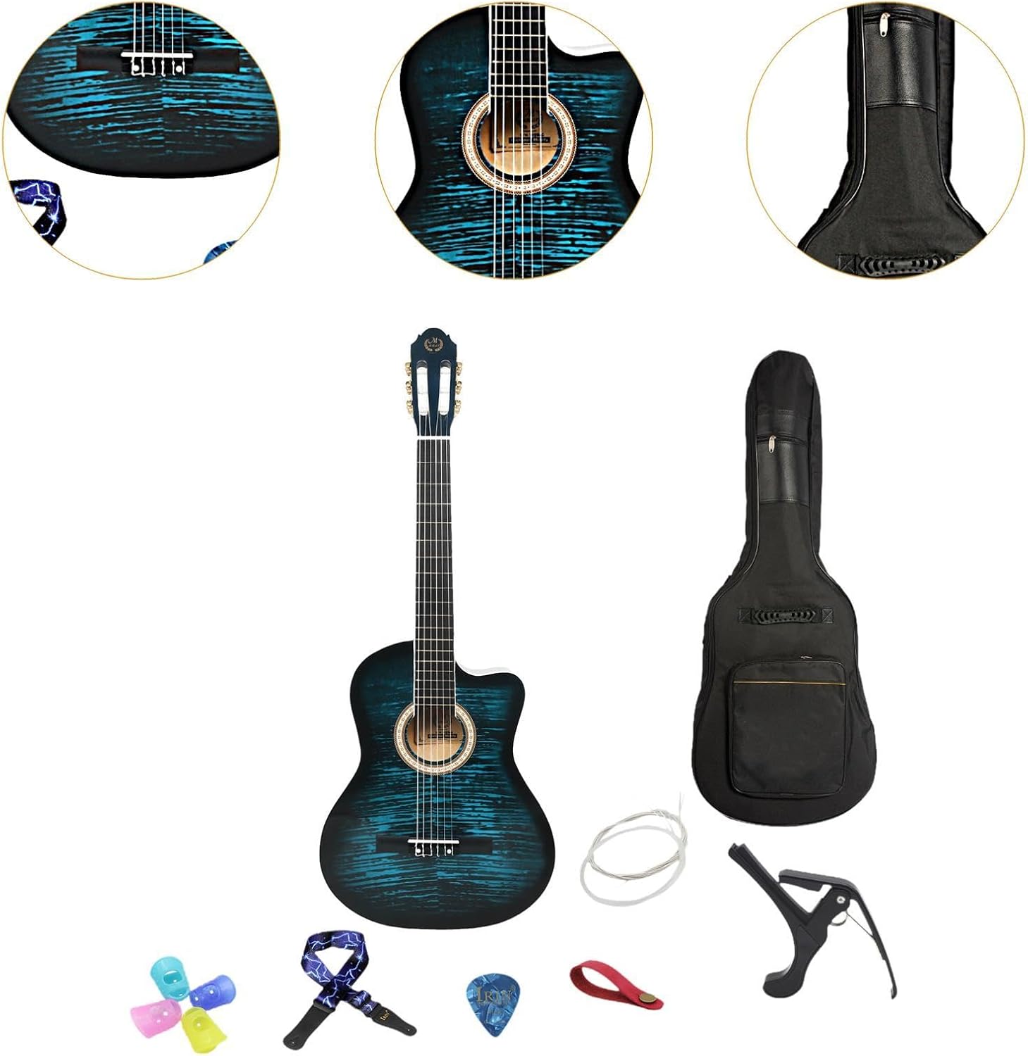 Acoustic Guitar Folk Guitar Musical Instrument Lightweight Adult Performance Grade Notched Guitar for Adult Kids Performances Blue(Blue)