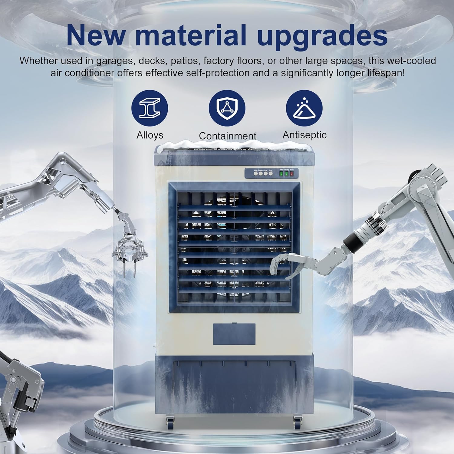 Swamp Cooler,6500 CFM Evaporative Air Cooler,19 Gal Water Tank Outdoor Air Conditioner,3 Speed,Suitable for Indoor & Outdoor Garage,Patio,courtyard,factory workshop,50inch,Blue