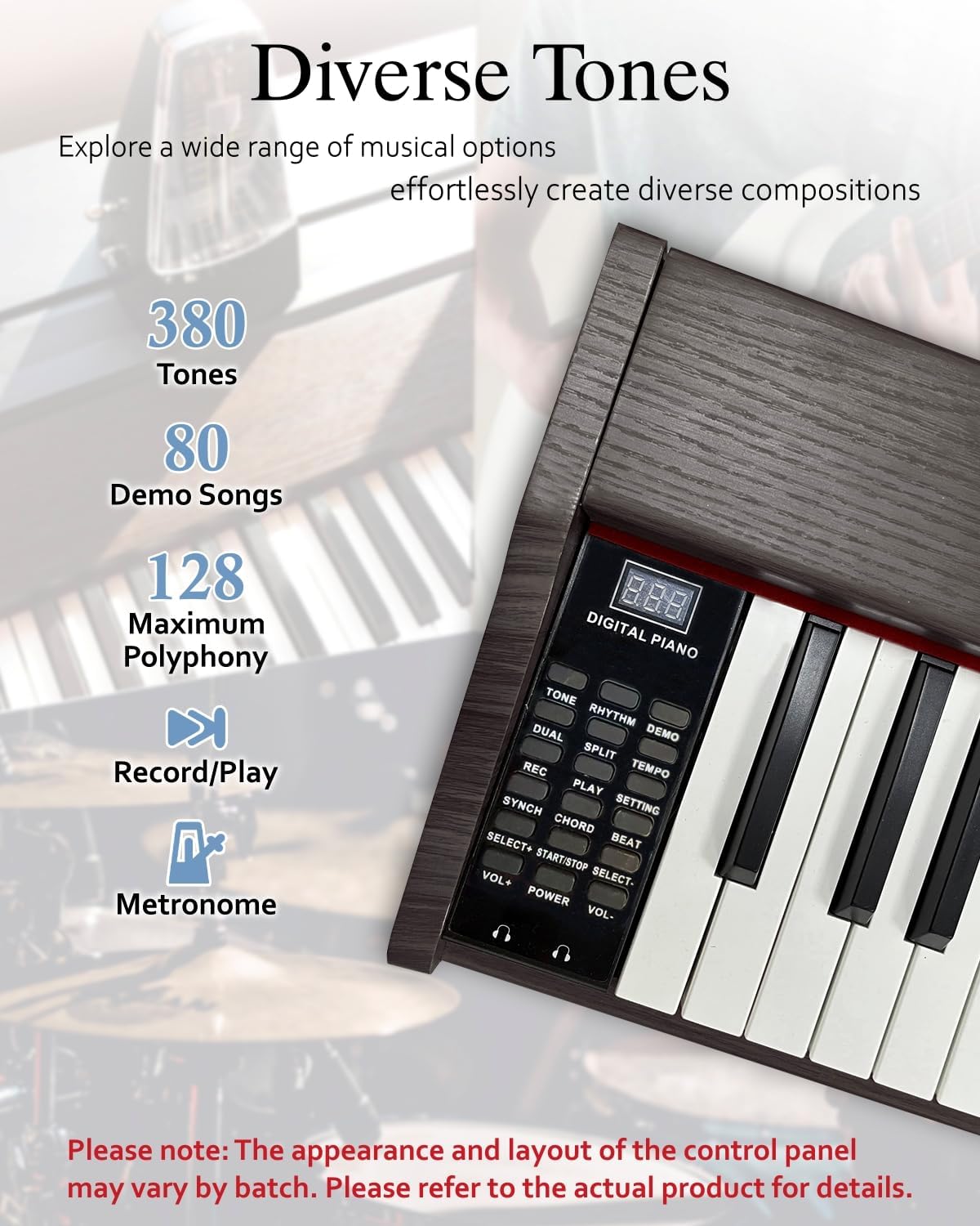 Longeye Piano Keyboard 88 Keys Wooden Electric Piano Semi Weighted Digital Piano for Beginner & Professional with Piano Stand, Music Rest, Headphones MOLD2 Oak beige