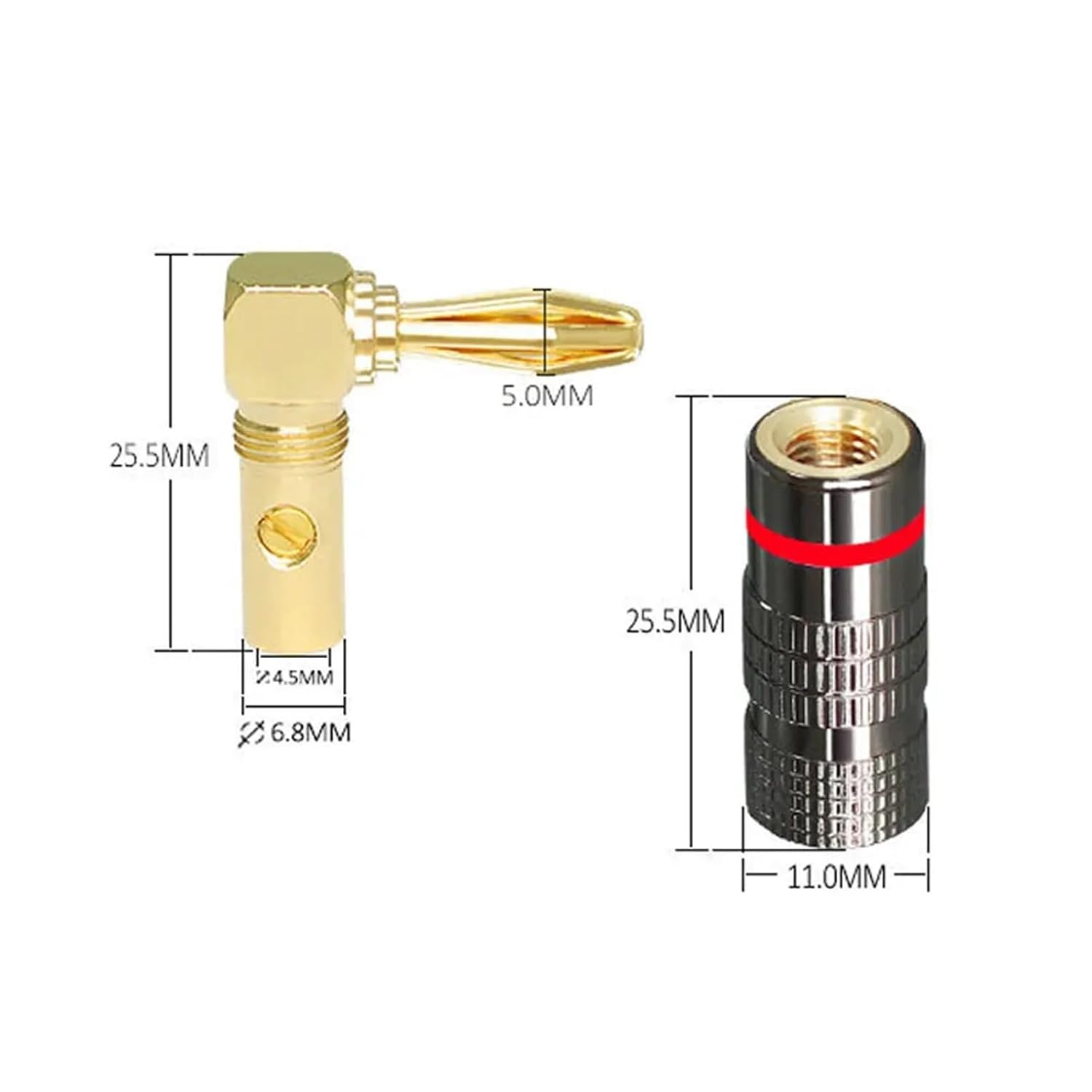 Dual Screw Lock Banana Speaker Cable Connector Right Angle Banana Adapters Jacks Amplifier Connector Banana(24 Pieces)