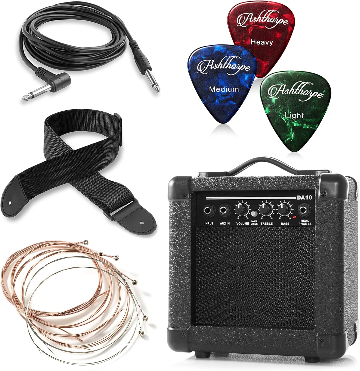 Ashthorpe Full-Size Thinline Cutaway Acoustic Electric Guitar Package with 10 Watt Amp - Brown