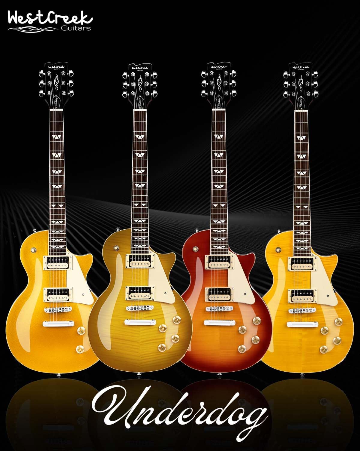 WestCreek Underdog Solid Body Electric Guitar, Mahogany Body, Maple Neck, Rosewood Fretboard, Rounded End Frets, Bone Nut, 22 Frets (Golden)