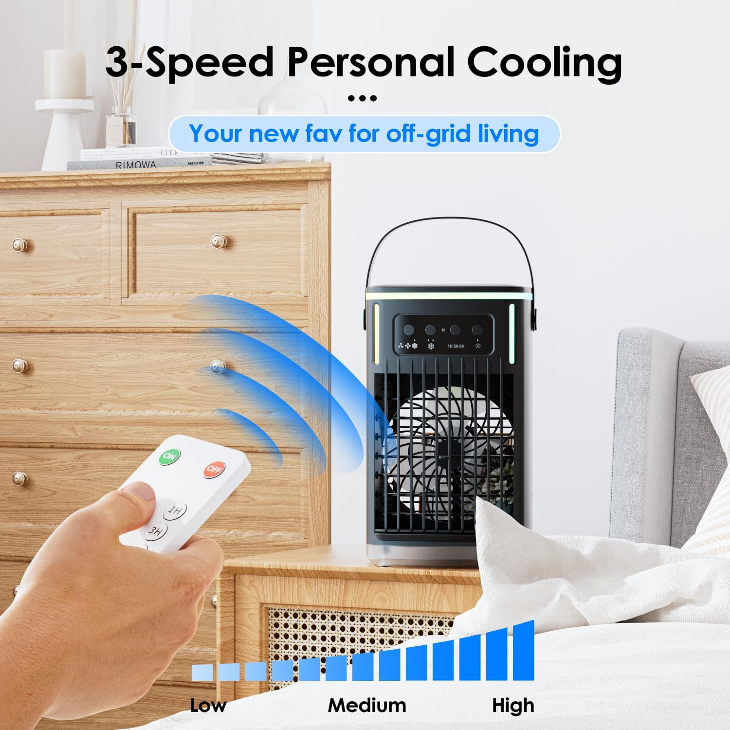 Portable Air Conditioners,Air Cooler Evaporative Personal,1500ML Cooling fan Air Conditioner with Remote,3 Wind Speed & 7 LED Light,3 Cool Mist& 2-8H Timer, Portable for Room Office Camping
