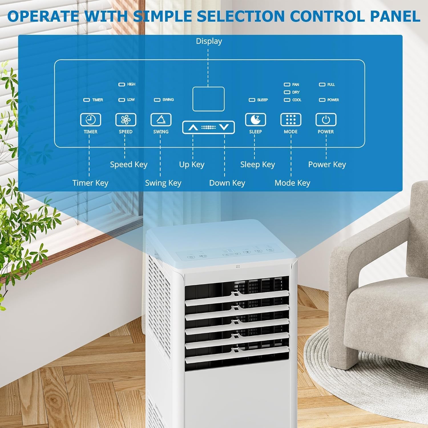 8000 BTU Portable Air Conditioner Cools Up to 350 Sq.Ft, 3-IN-1 Energy Efficient Portable AC Unit with Remote Control & Installation Kits with Fast Cooling/Energy Saving/Remote Control/24Hrs Timer