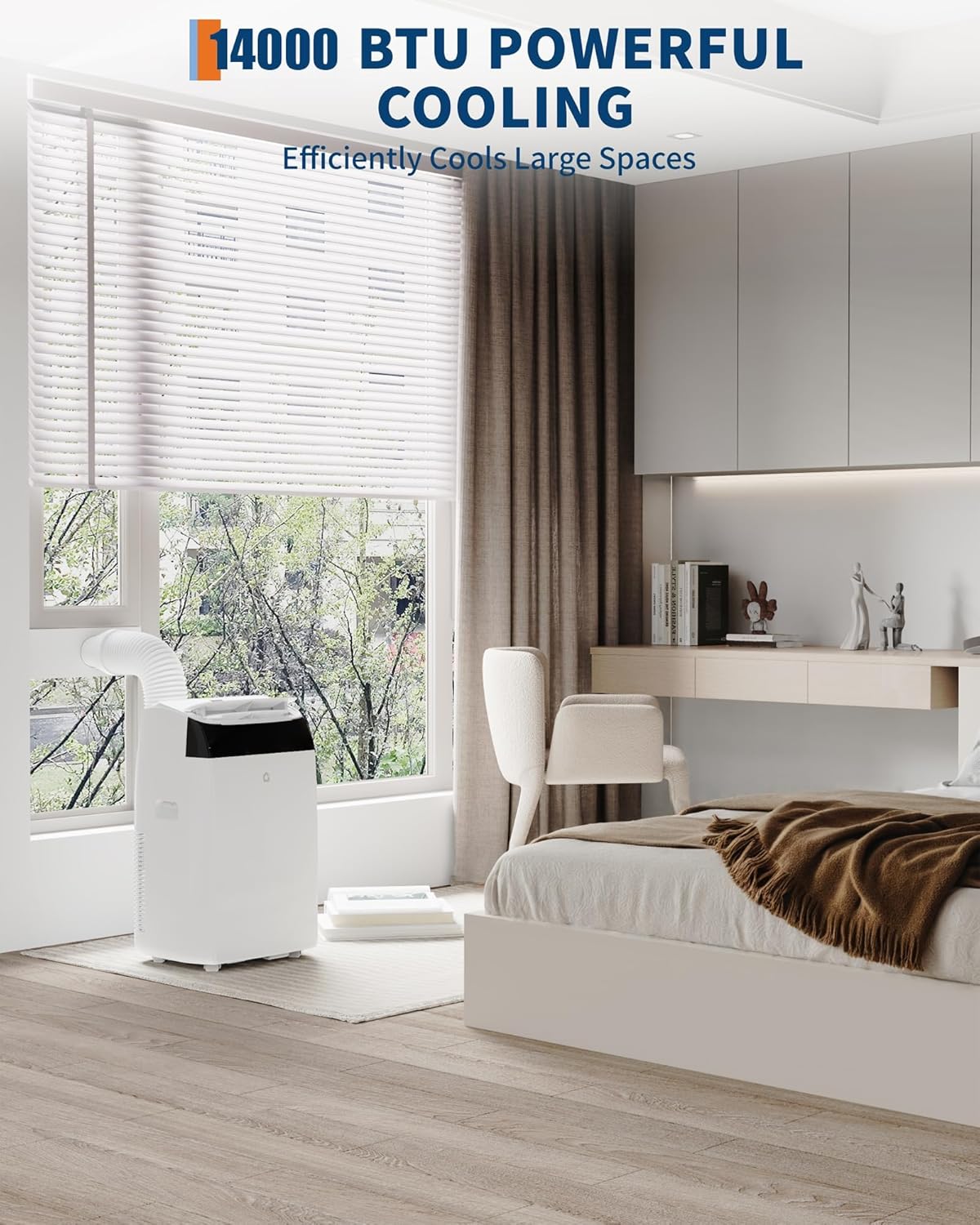 14,000 BTU Portable Air Conditioner for 750 Sq.Ft - 3-in-1 AC Unit with Cooling, Dehumidifier & Fan Modes, Remote Control, Timer & Ultra-Quiet Operation for Home/Office