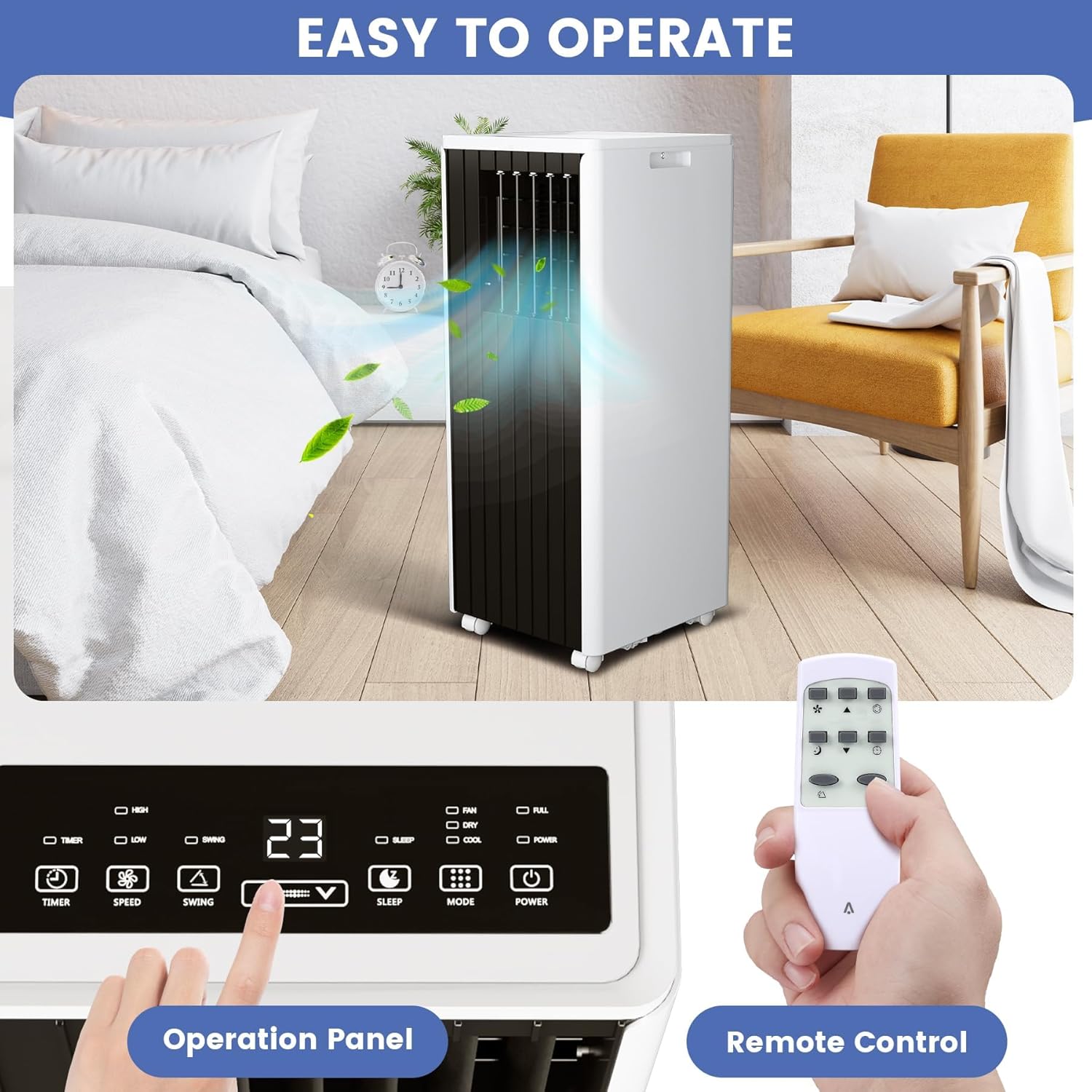 Ultra-Quiet 3-in-1 Air Conditioner with Dehumidifier & Fan for Room Cooling Up to 350 Sq.Ft, Energy Efficient with Remote Control