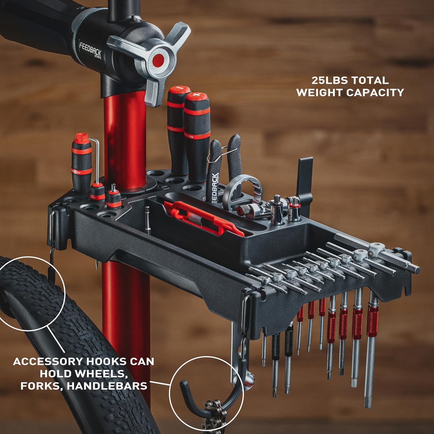 Feedback Sports | Tool Tray for Bike Repair Stands | Compatible W Upright Repair Stands | Black