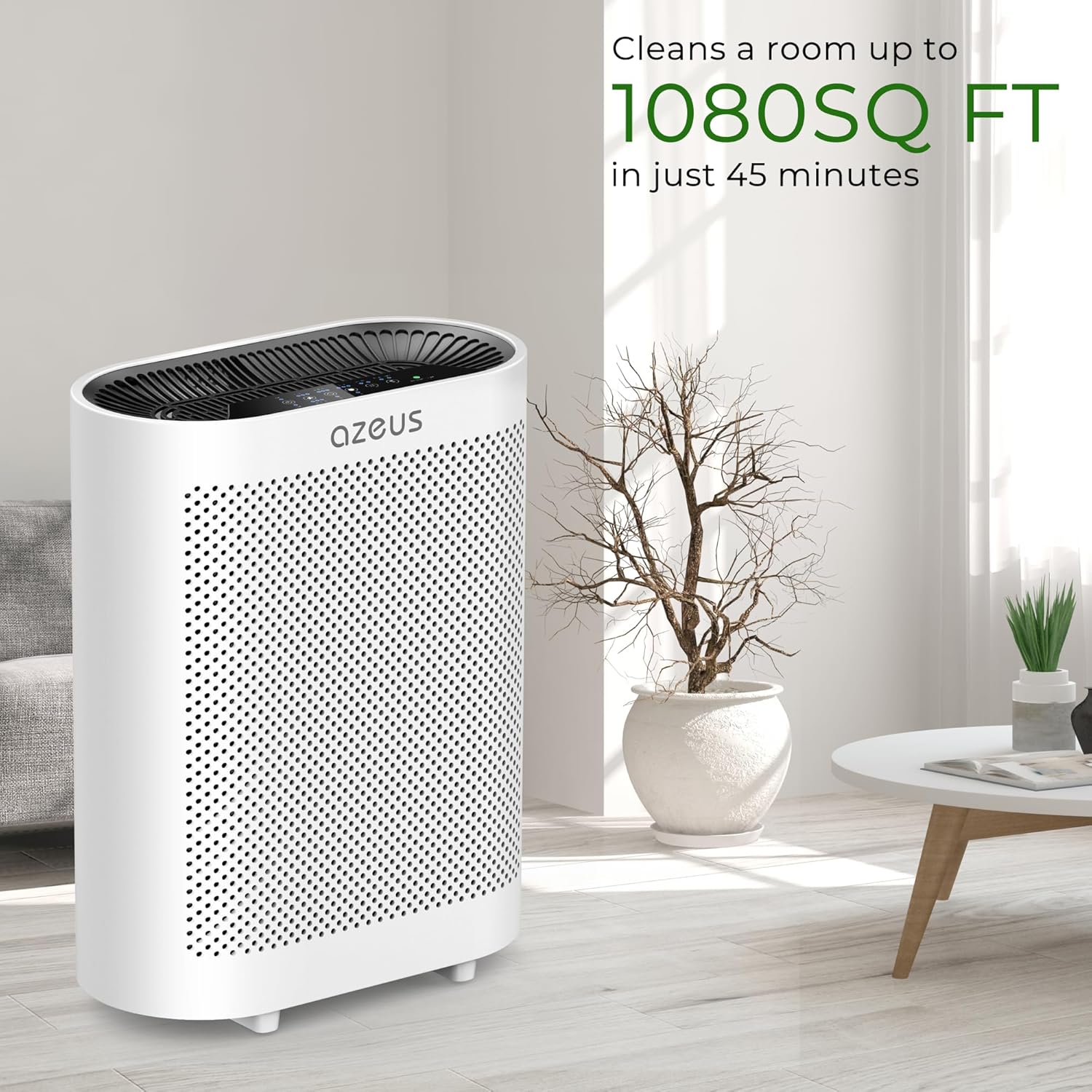 Azeus True HEPA Air Purifier GL-FS32 | 4-Stage Filtration System, Ultra-Quiet Operation, and Air Quality Sensor | Ideal for Large Rooms, Bedrooms, and Offices (Grey)