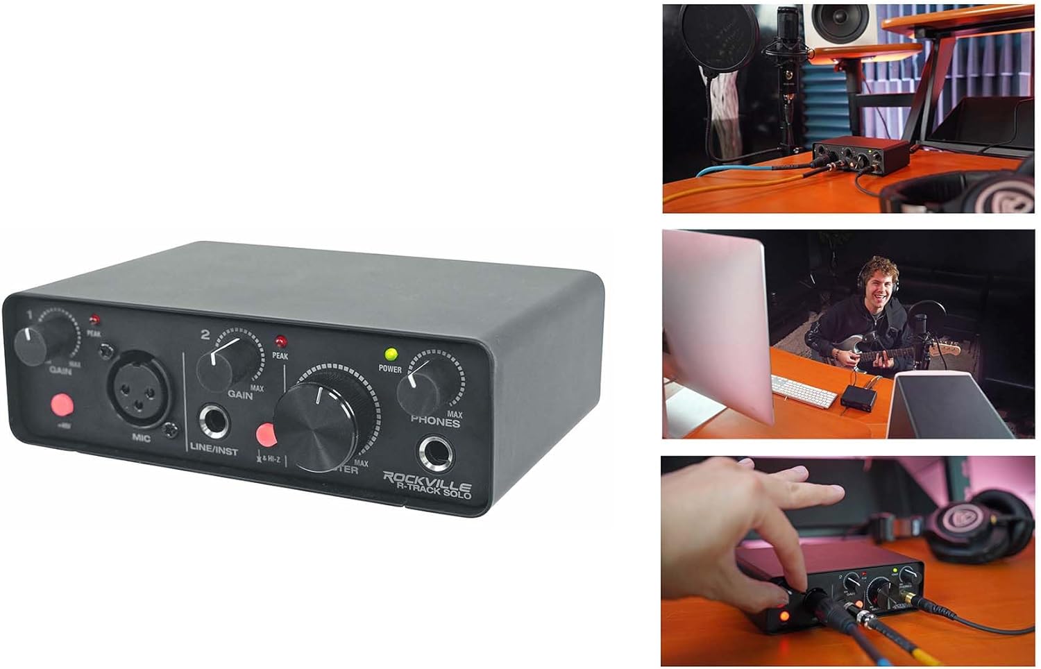 Rockville Bundle: M25 25 Key USB Wireless MIDI Keyboard Controller Bundle with R-TRACK Audio Interface+PRO-M50 Studio Headphones+DJBP24 Backpack+RDTS Stand+RCXFM6P-B Cable+RCM SR Microphone (7 Items)