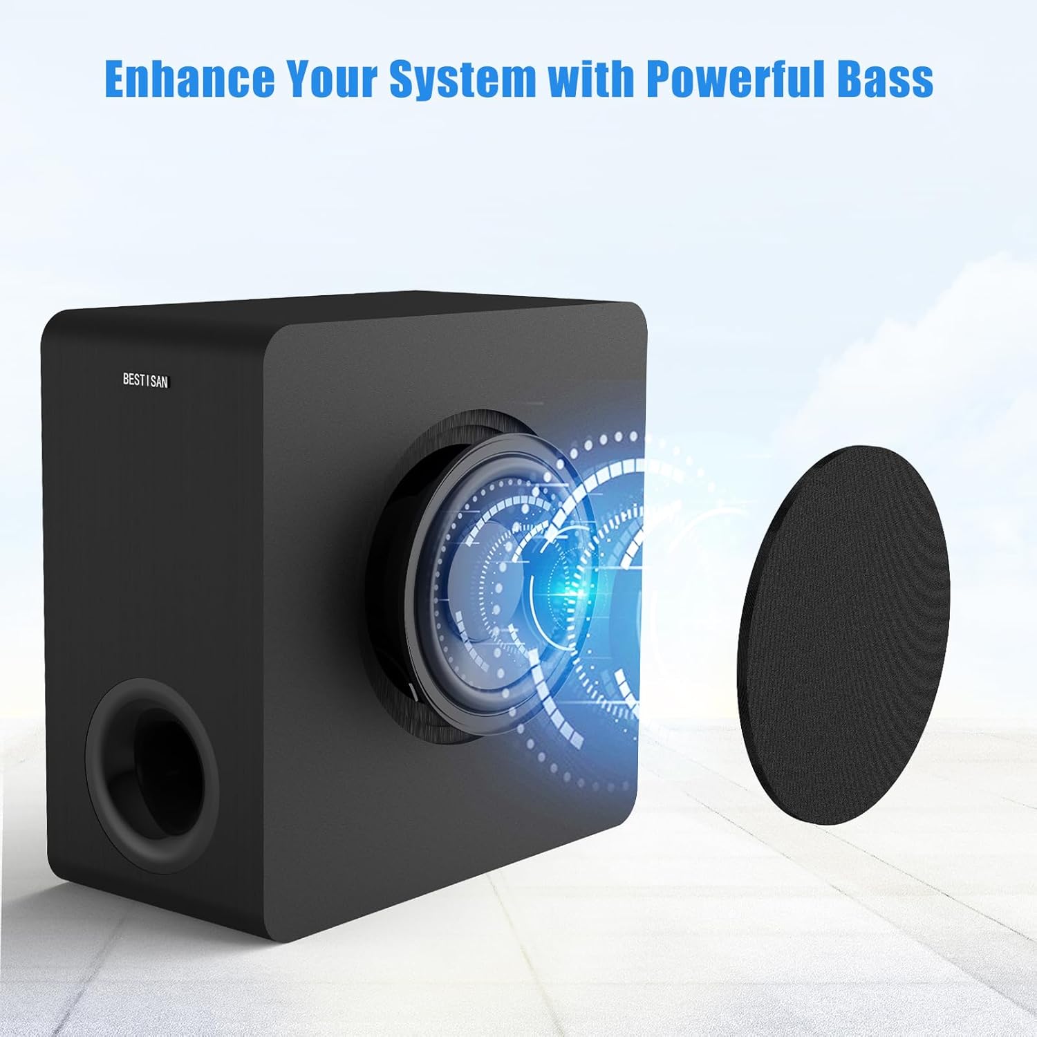 BESTISAN Powered Subwoofer, 6.5'' Side Firing Home Audio Sub, Deep Bass Response Subwoofers, Easy Setup with Home Theater Systems, TV, Speakers, RCA, LFE, AUX Input, High-Level Speaker Input & Output