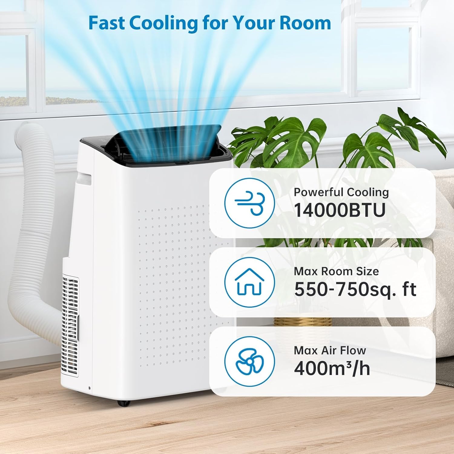 14000 BTU Portable Air Conditioners with Remote Control, 3 in-1 Portable AC Unit up to 700 sq.ft, Auto Swing, 3 Speed, Sleep Mode, 24H Timer for Bedroom, Office, Apartments