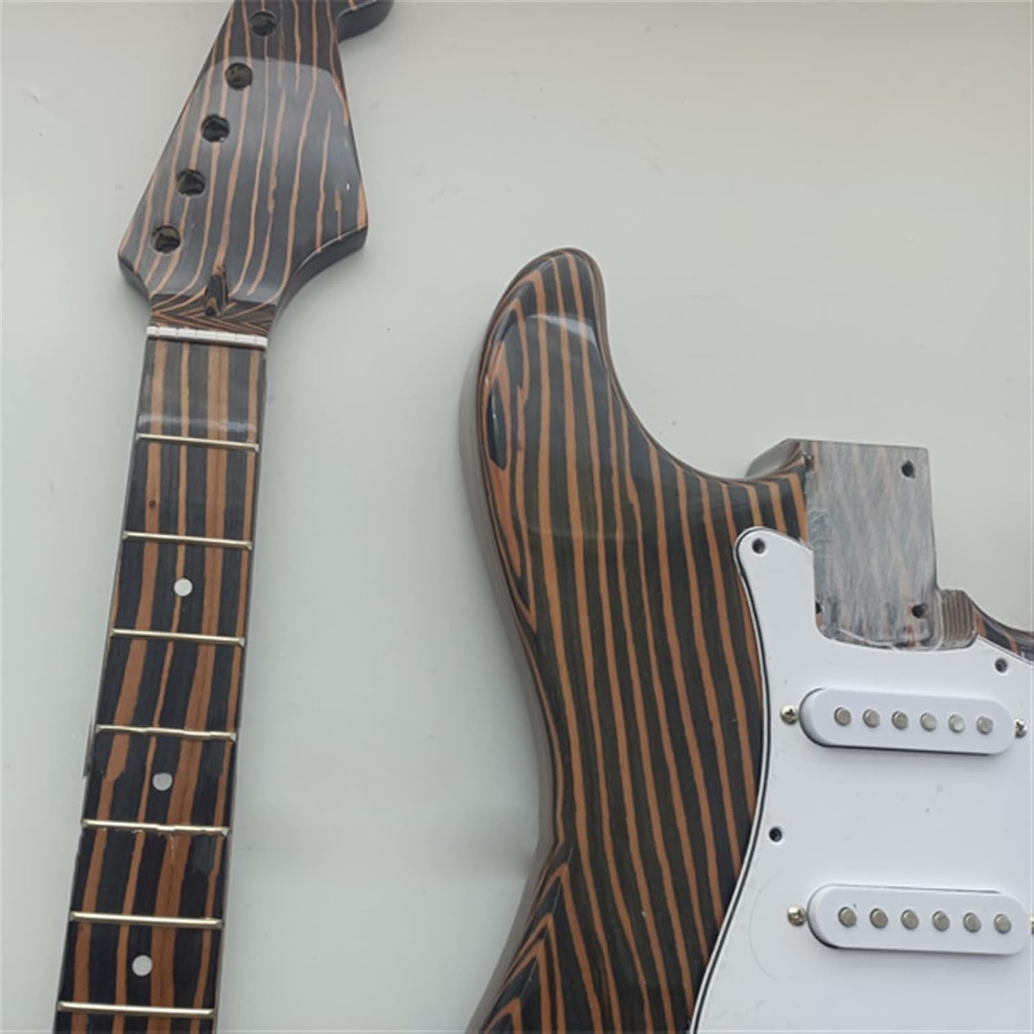 TSTS Zebrawood Painted Electric Guitar Body and Neck for 648mm Scale Length Fine Electric Guitar Kit Unfinished Electric Guitar Kit