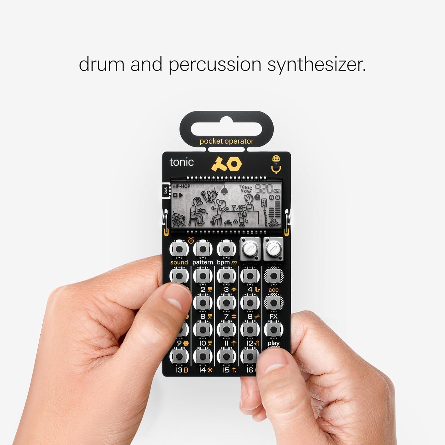 teenage engineering pocket operator PO-32 tonic, drum and percussion synthesizer and sequencer, unlimited sounds with microtonic through data transfer
