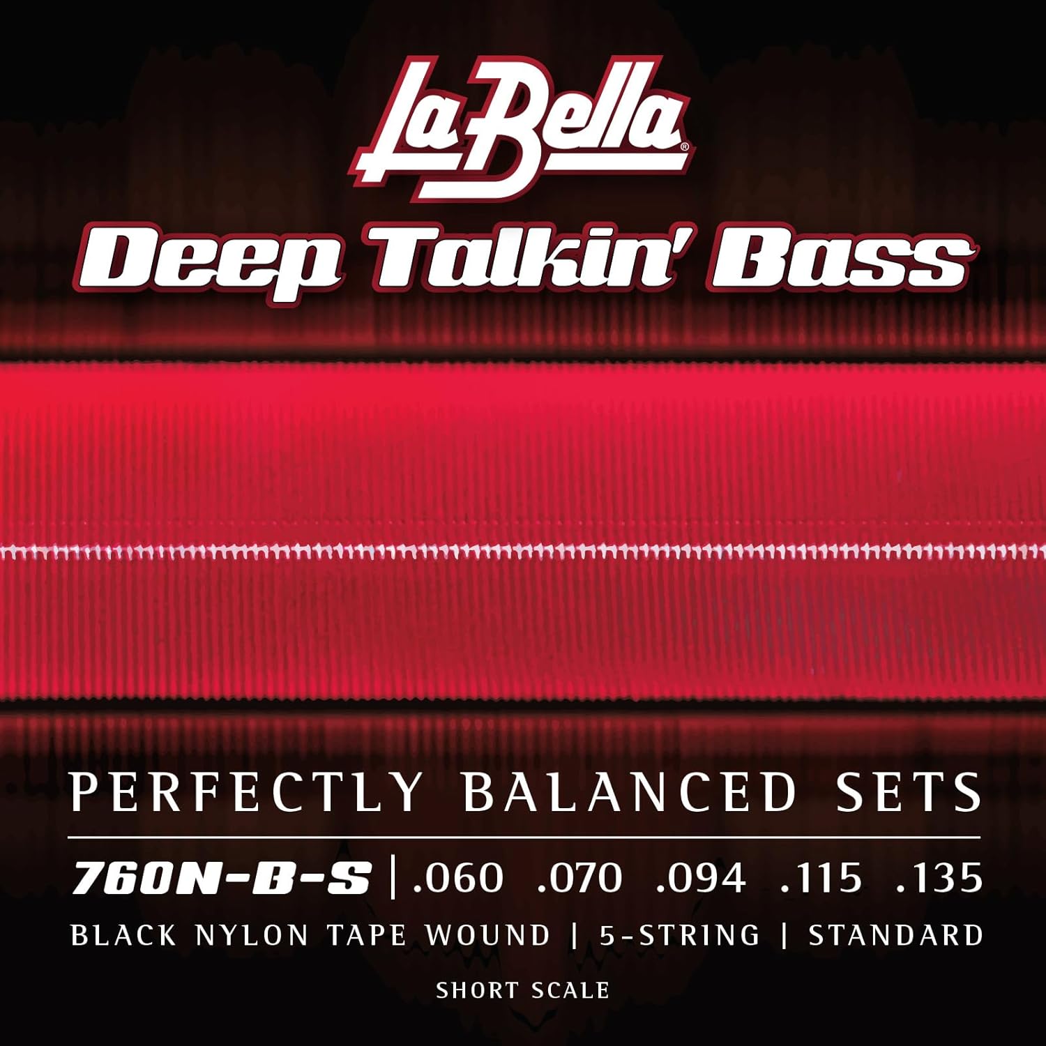 La Bella 760N-B-S Deep Talkin Brass Black Nylon Tape Wound 5-String Standard Short Scale 60-135