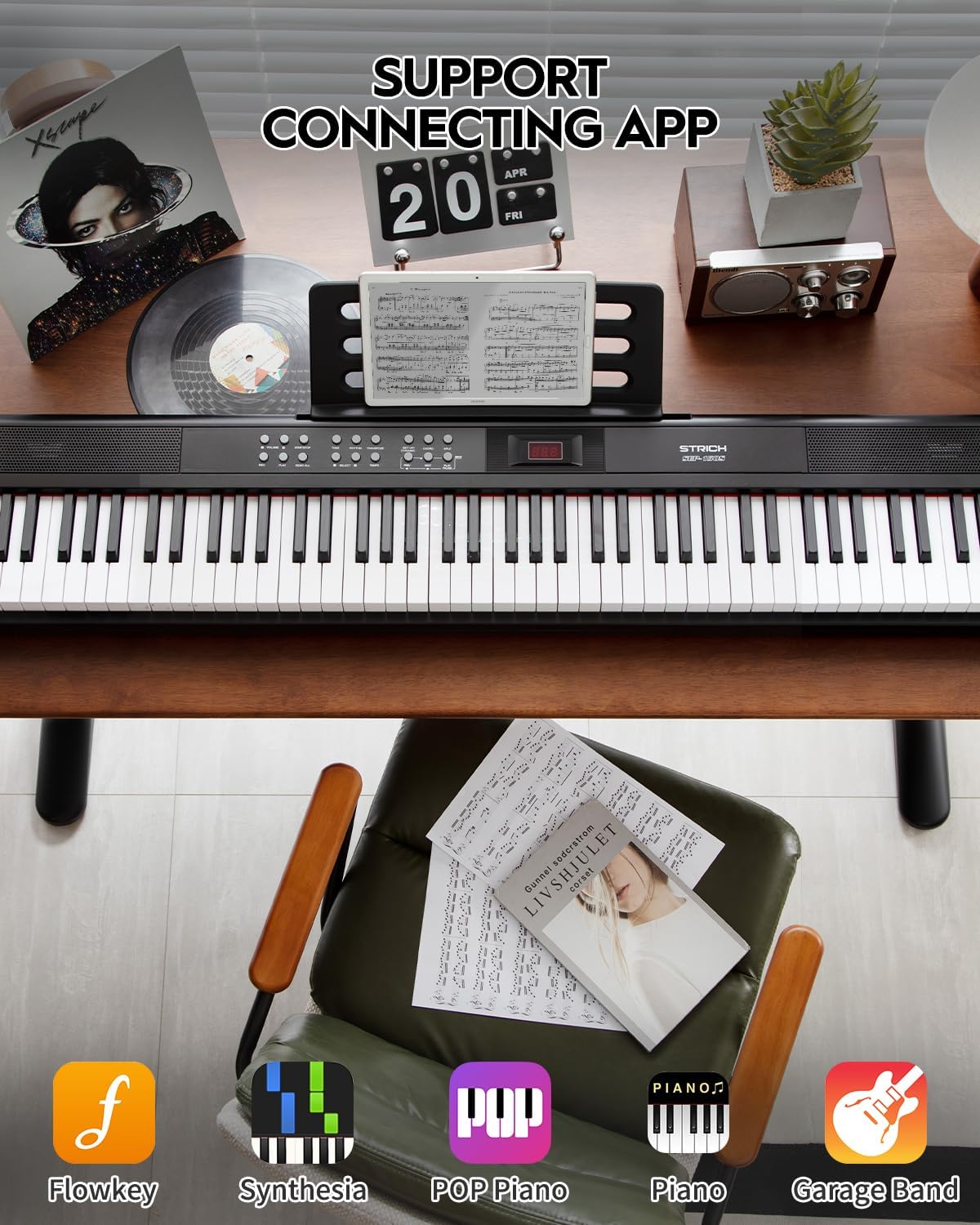 STRICH 88 Key Digital Piano Full Size Electric Keyboard with Semi-Weighted Sensitive Keys, Portable Electric Piano Set for Beginner, Bundle with Sustain Pedal, Headphones, Music Rest, SEP-150S