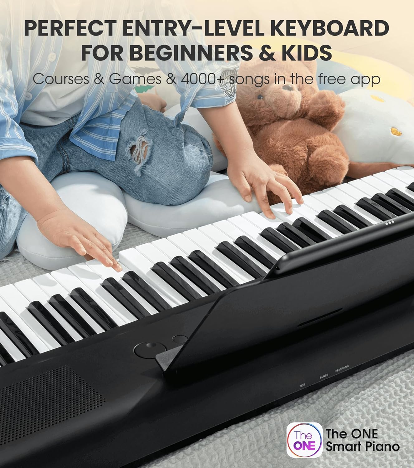The ONE Smart Keyboard COLOR 61 Lighted Keys Piano Keyboard, Electric Piano for Beginners with 256 Tones, 64 Polyphony, Built-in LED Lights and Free Apps (Black)