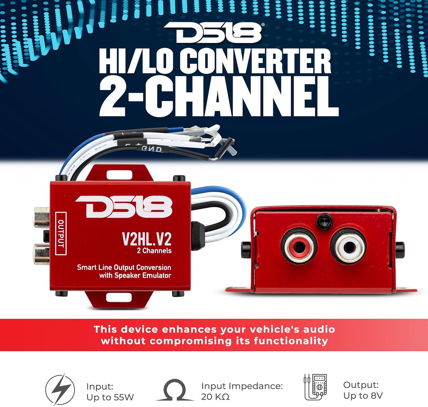 DS18 Car Audio Wiring & Integration Bundle - Speaker Wire, Amplifier Installation Kit and Hi/Lo Converter 2-Channel