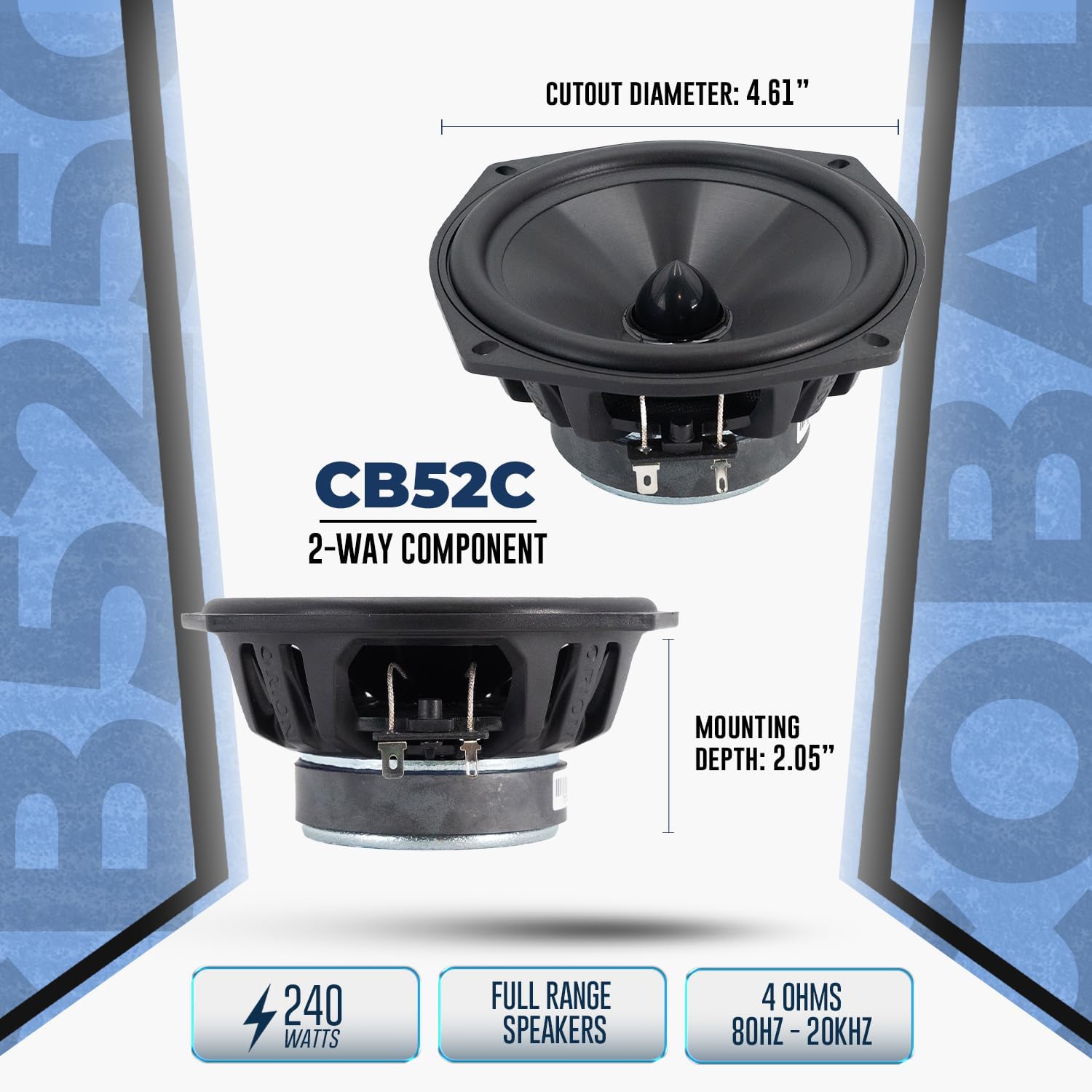 ORION Cobalt Series CB525C 2-Way Car Audio Component System - 5.25” Speakers, Full Range, Enhanced Bass, 240W, 4 Ohms, Easy Installation, 1” Silk Dome Tweeter, External Passive Crossover (Pair)