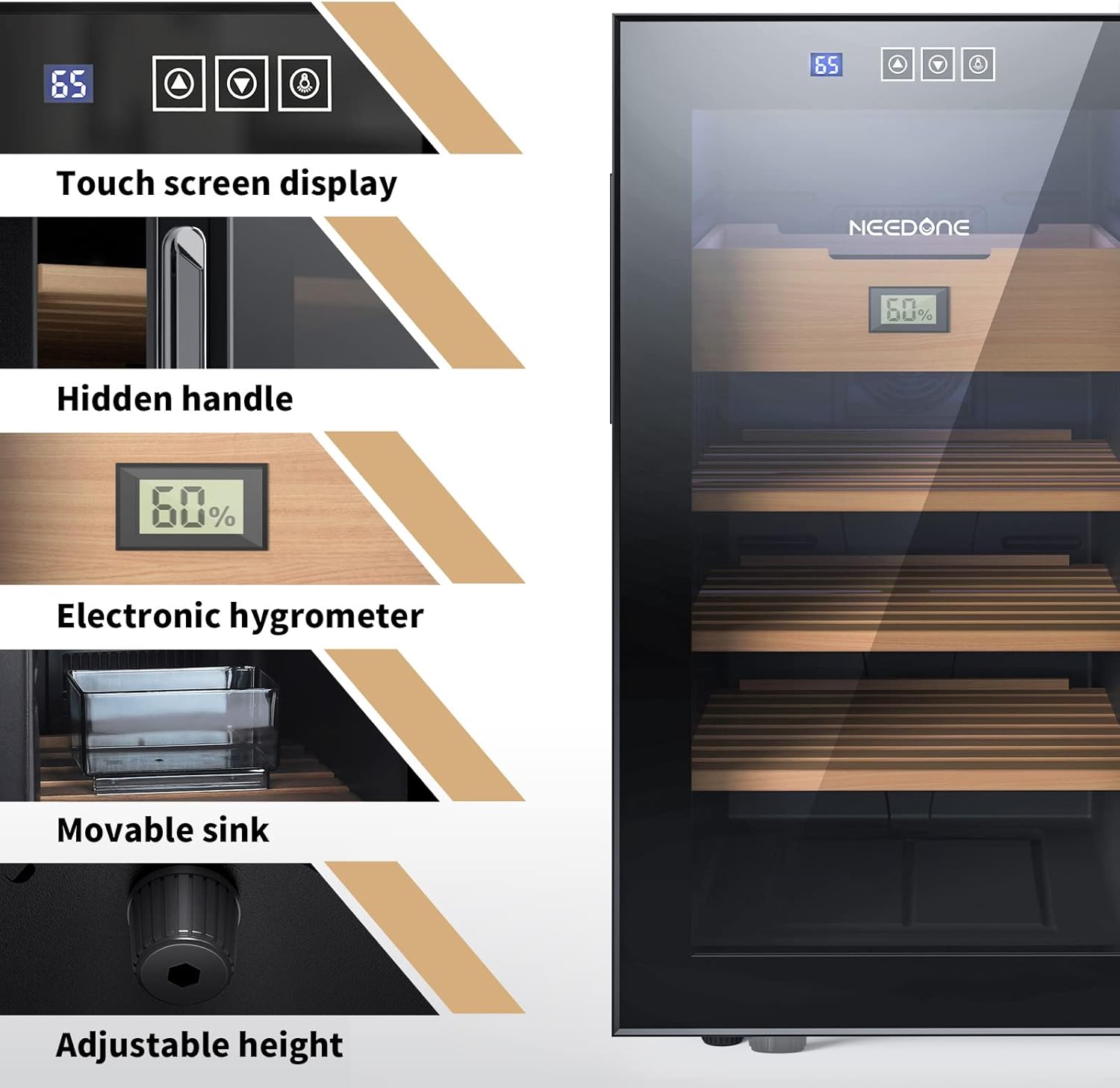 NEEDONE 300 Count Electric Cabinet, Made with Spanish Cedar Wood Shelves & Drawer with Hygrometer, LED Lighting, Cooling Function, Gift for Men