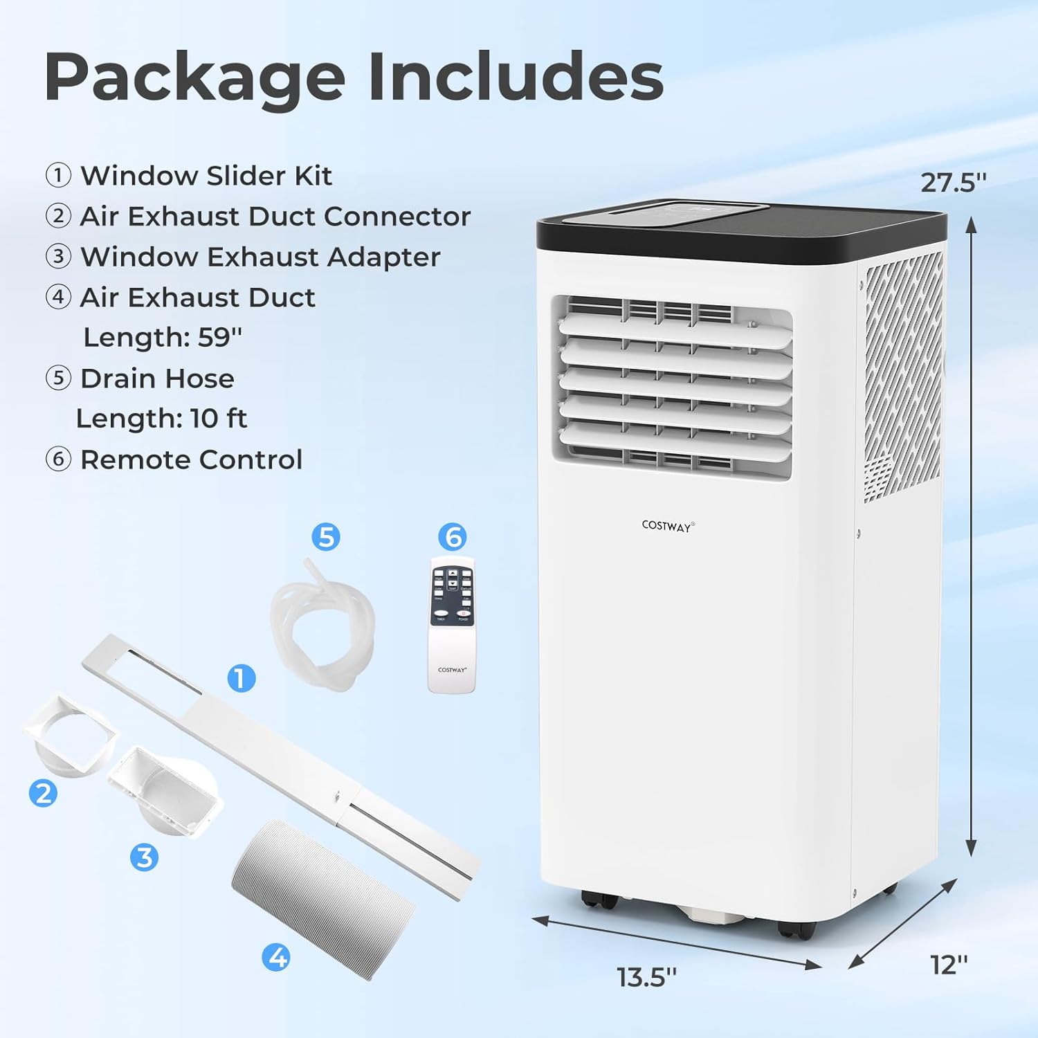 COSTWAY 10000 BTU Portable Air Conditioner, 3 in 1 Floor AC Unit, Fan & Dehumidifier w/Sleep Mode, 24H Timer, LED Display, Remote Control & Window Kit, for Rooms up to 450 Sq.F (10000 BTU)