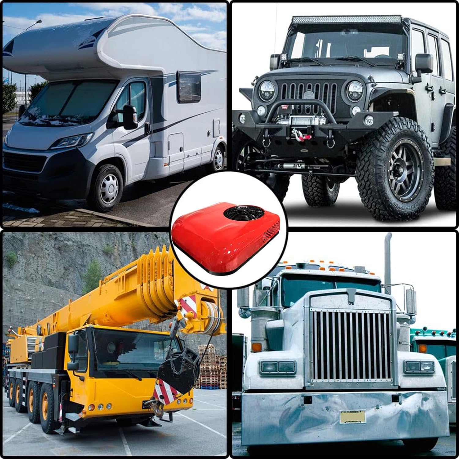 12V/24V Rooftop RV Air Conditioner Top Mounted Parking Air Conditioner for Truck, RV, Construction Vehicle, Excavator, Cranes, Van (Red 12v)