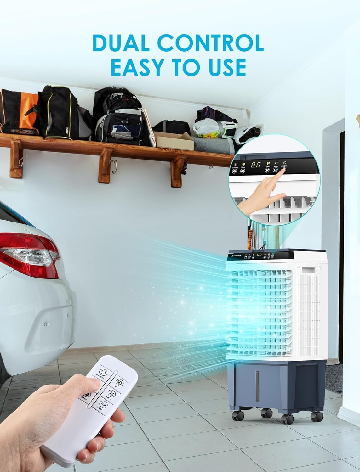 Air Choice Swamp Cooler, 1800 CFM Evaporative Air Cooler with 5.3 Gal Water Tank, 110° Swing, 3 Speeds, 4 Ice Box, Remote, 12H Timer, Portable Air Cooling Fan for Outdoor & Indoor, Gray