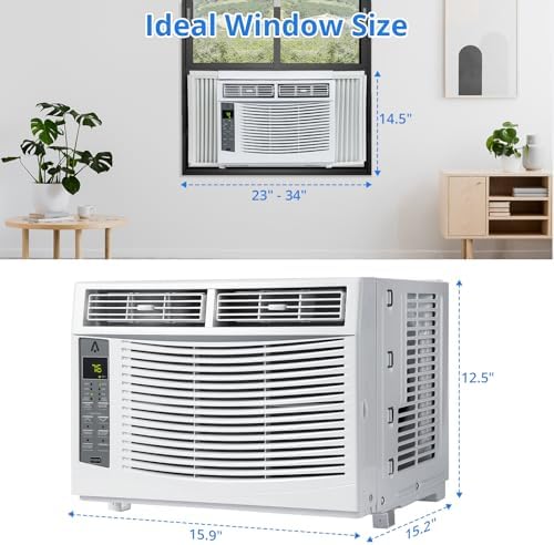 6000 BTU Window Air Conditioner, Room AC Unit, Cools Up to 250 Sq. Ft. Energy Efficient Air Conditioner with Remote/Application Control, Timer, Bedroom/Living Room