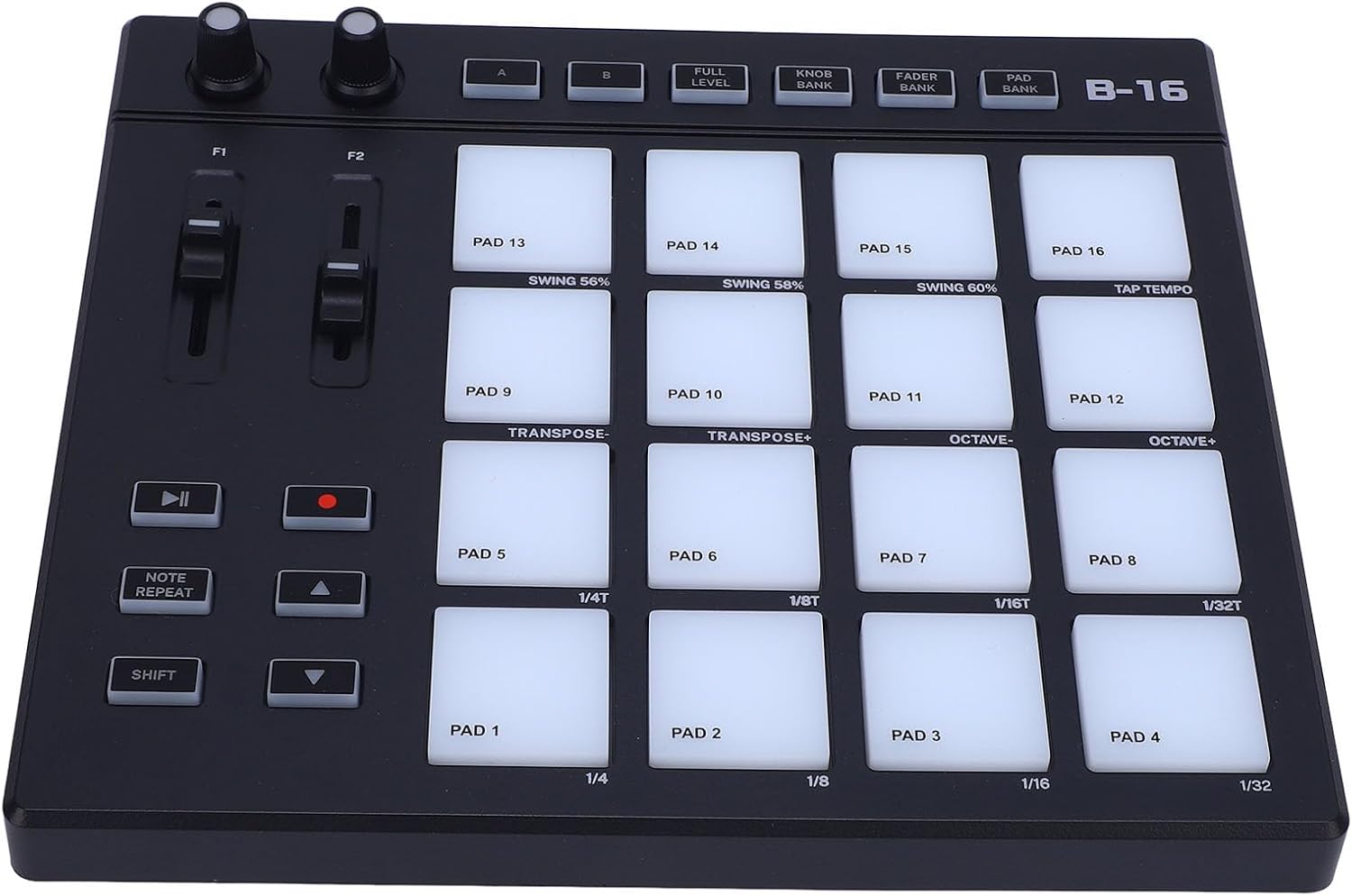 Jectse MIDI Controller Pads, Professional MIDI Pad Beat Maker Machine with 16 Drum Pads, 2 Assignable Fader and Knobs, ortable USB MIDI Beat Pad Controller for Beginners