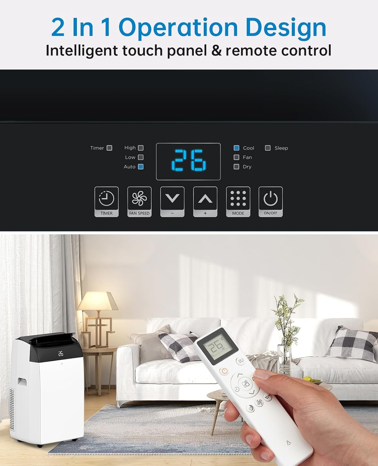 12000 BTU Portable Air Conditioner - Cooler Dual Hose Inverter,Heater,Dehumidifier & Fan w Remote Control,Floor AC Unit Sleep Mode 42db,24H Timer,Cool Room up to 750 Sq Ft w Window Kit