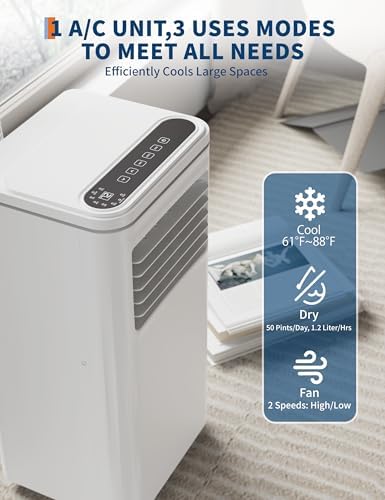 10,000 BTU Portable Air Conditioner,3 in-1 Portable AC Unit for Room up to 450 sq.ft,Remote Control with Cools/Fan/Dehumidifier,24H Timer,for Bedroom Office