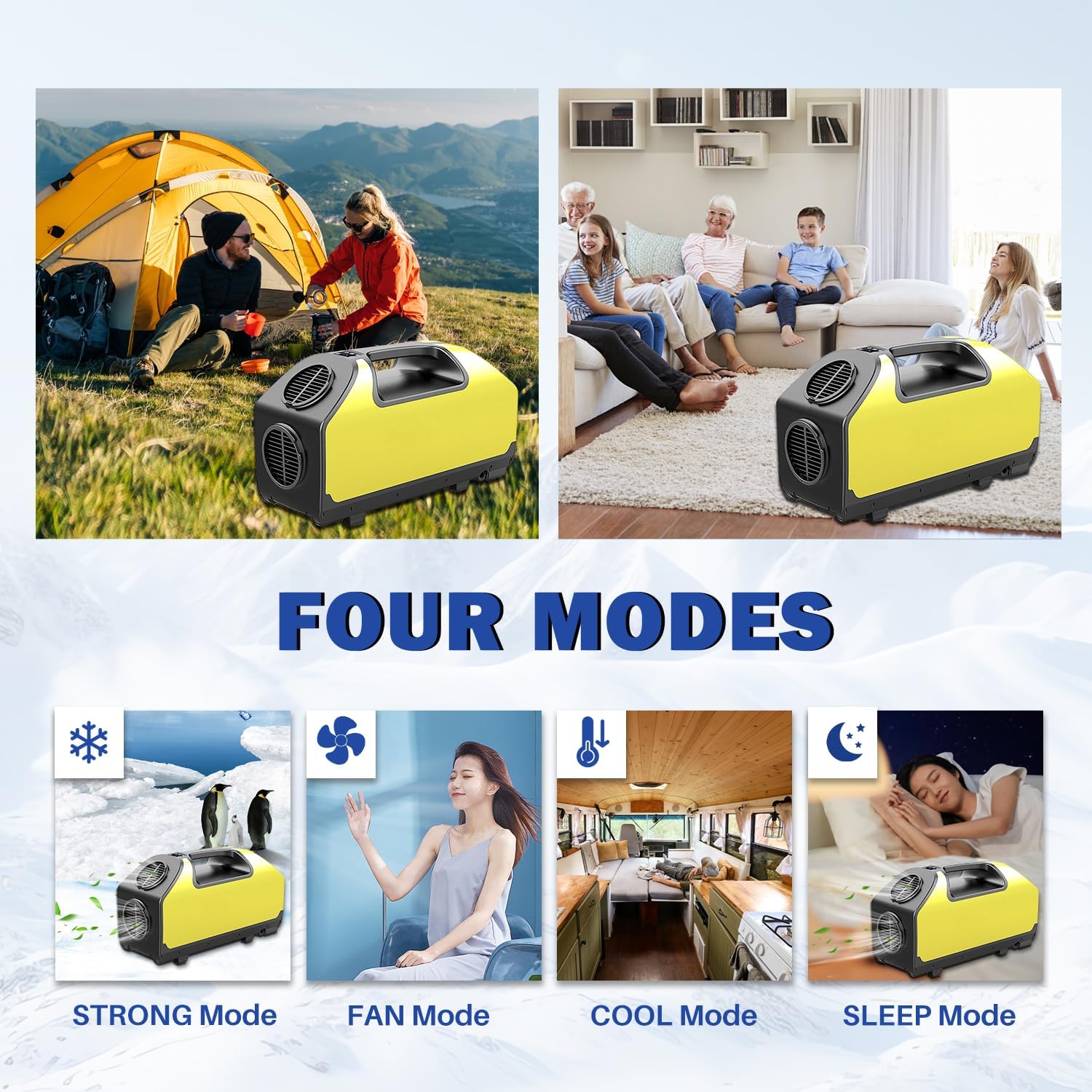 DC 24v Tent Air Conditioner Portable Air conditioner Cooling AC Unit for Outdoor Camping Tent Van RV Camper Motorhome Truck Trailer SUV Car New energy (Yellow)