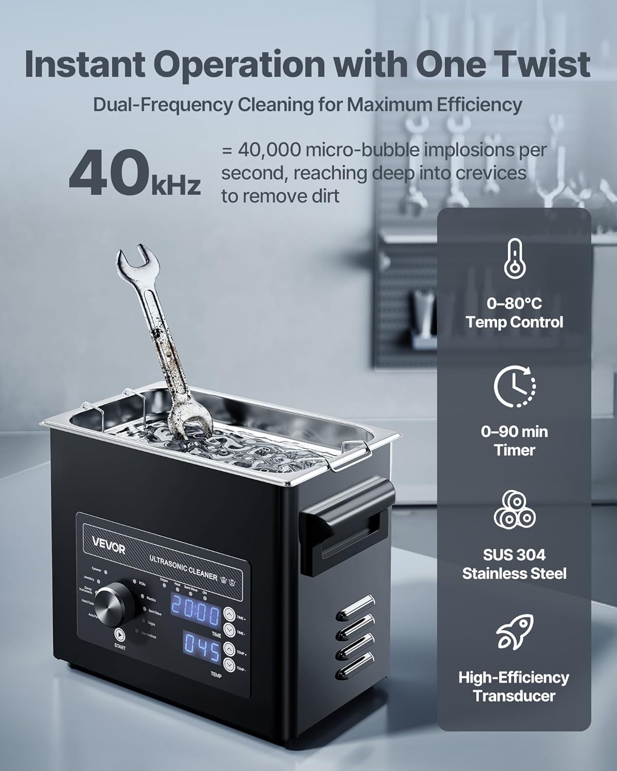 VEVOR 3L Ultrasonic Cleaner, Professional Ultrasonic Cleaner Machine with Knob Control, Stainless Steel Cleaning Machine with Basket and Cleaning Ball, for Watches, Razors, Jewelry, Coins and More