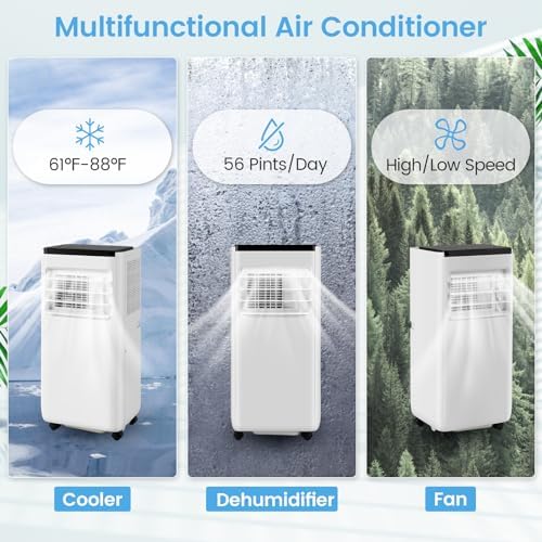 HOMGX 10000BTU Portable Air Conditioner, 4-in-1 AC Unit w/Auto Mode & Child Lock, LED Display & Timer for Home Office, Mobile Floor AC with Remote & Touch Control for Rooms Up to 350 Sq.Ft (10000BTU)