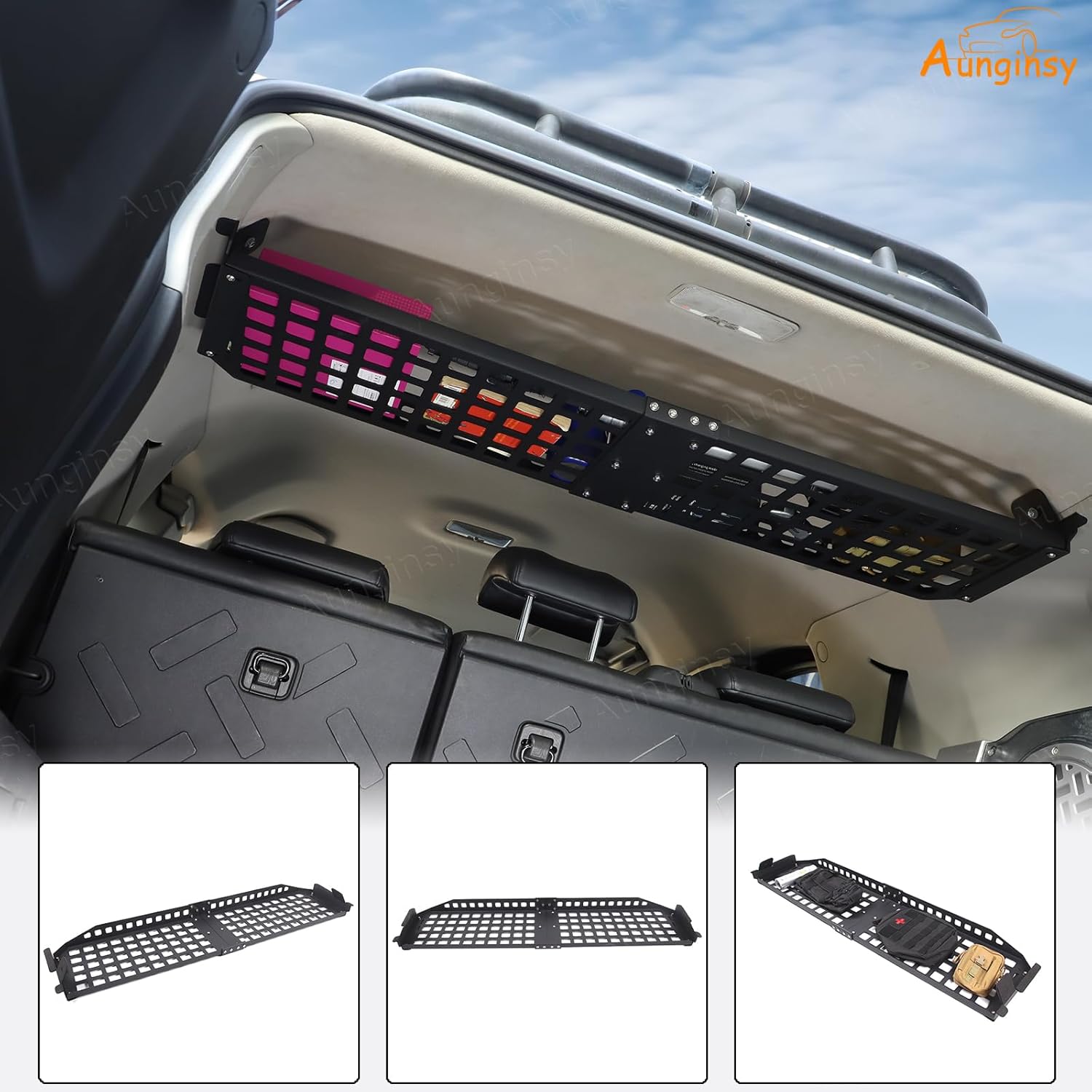 Car Trunk Roof Cargo Storage Rack Shelf Fit Toyot@a FJ Cruiser 2007-2021 Inner Rear Roof Panel Hanging Organizer Mount Bracket Rear Trunk Cargo Rack Storage Holder Overhead Panel Expansion Accessories